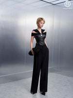 Load image into Gallery viewer, Black leather corset with elastic
