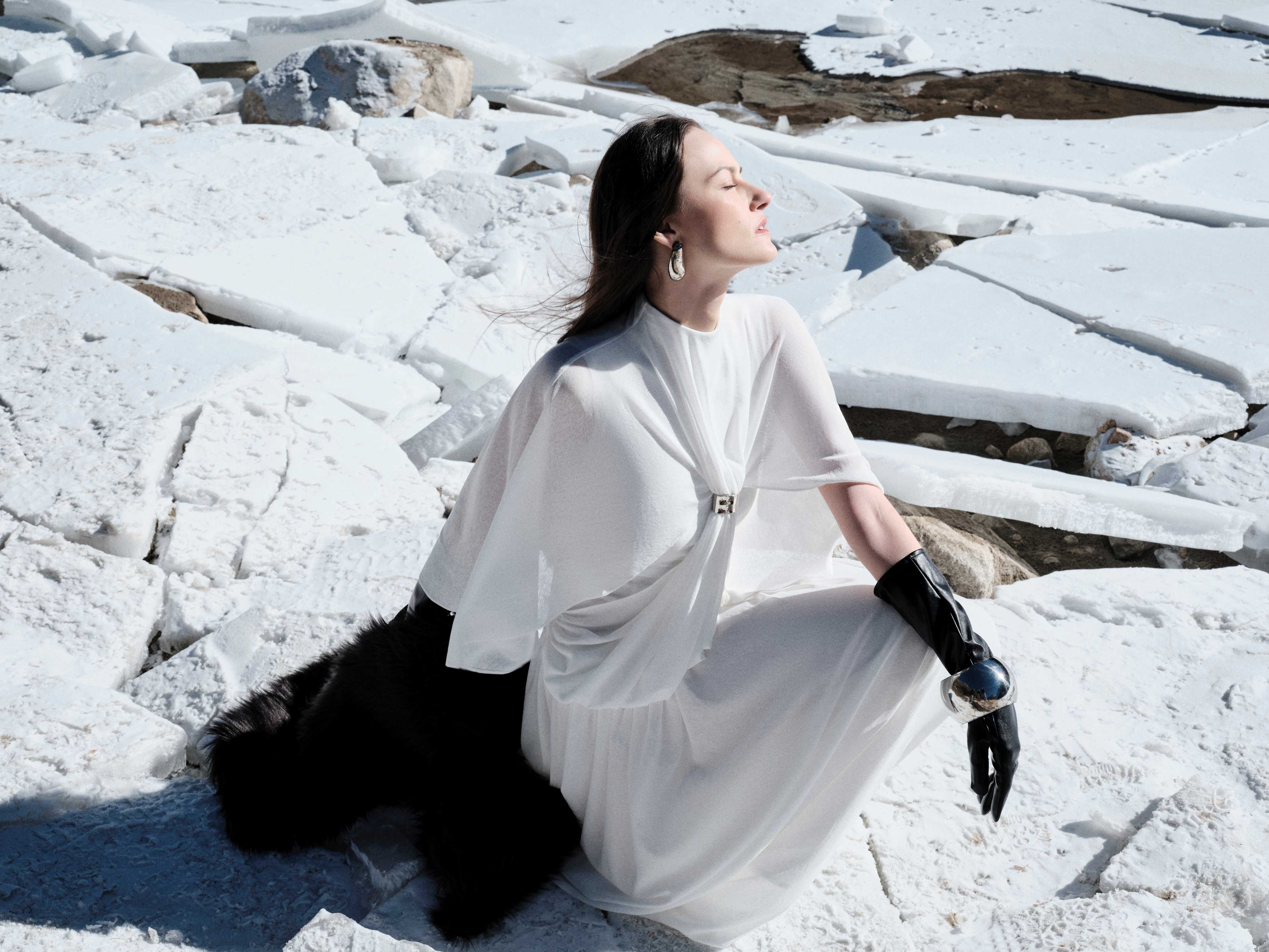 White Cape Dress With Silver Knot
