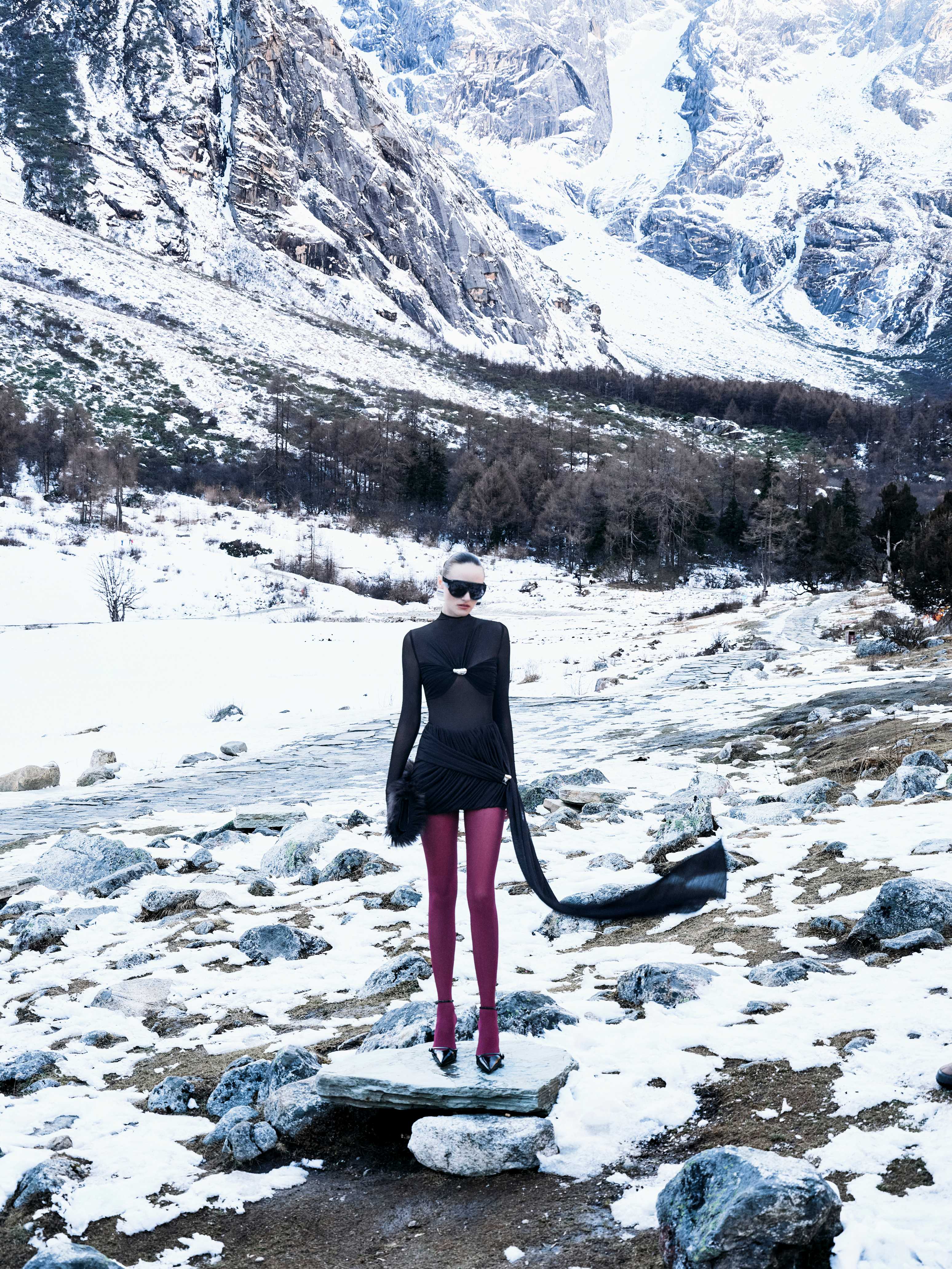 Two-Layer Bodysuit & Ruched Skirt With Pleated Drape