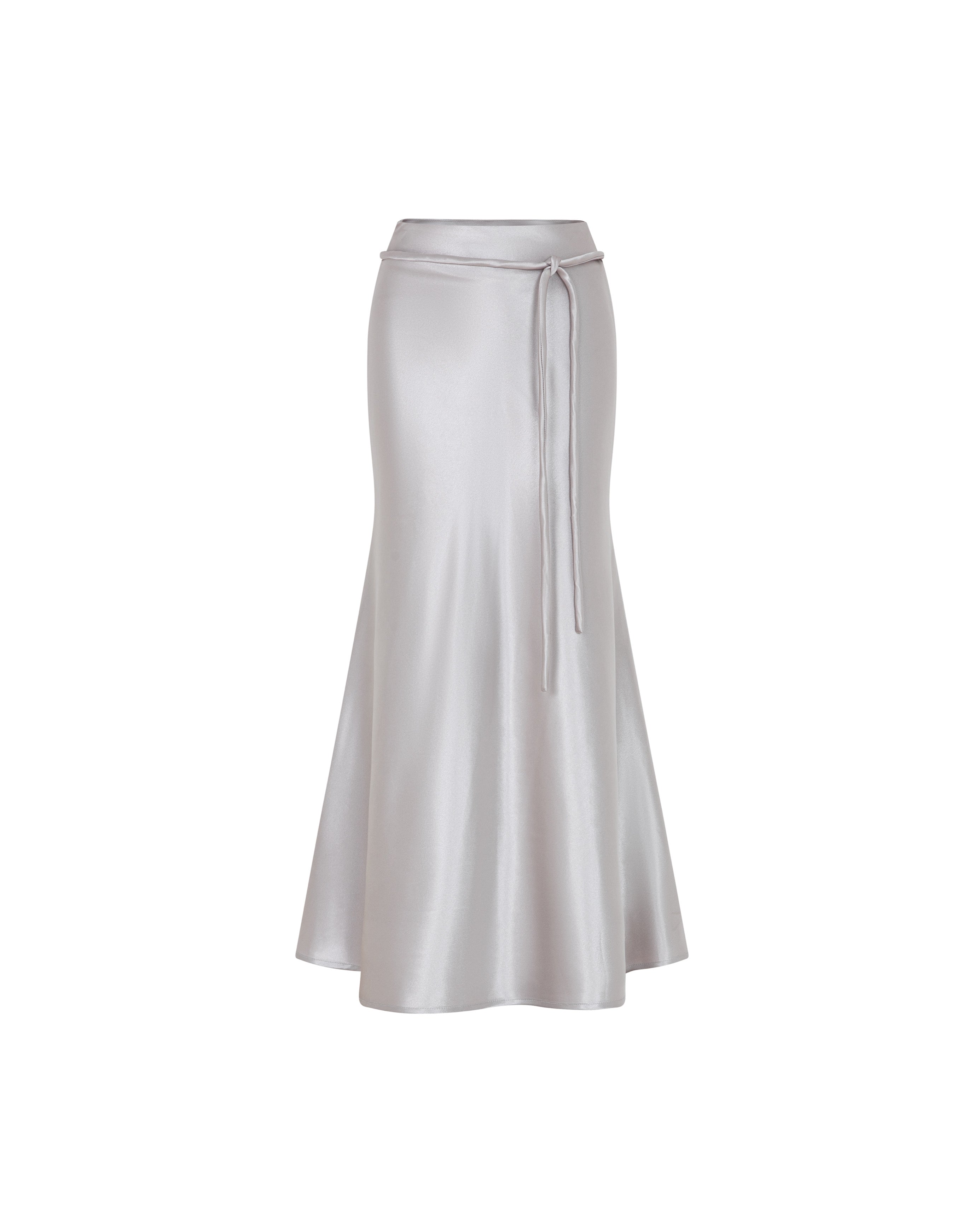Silk Midi Long Skirt With Belt