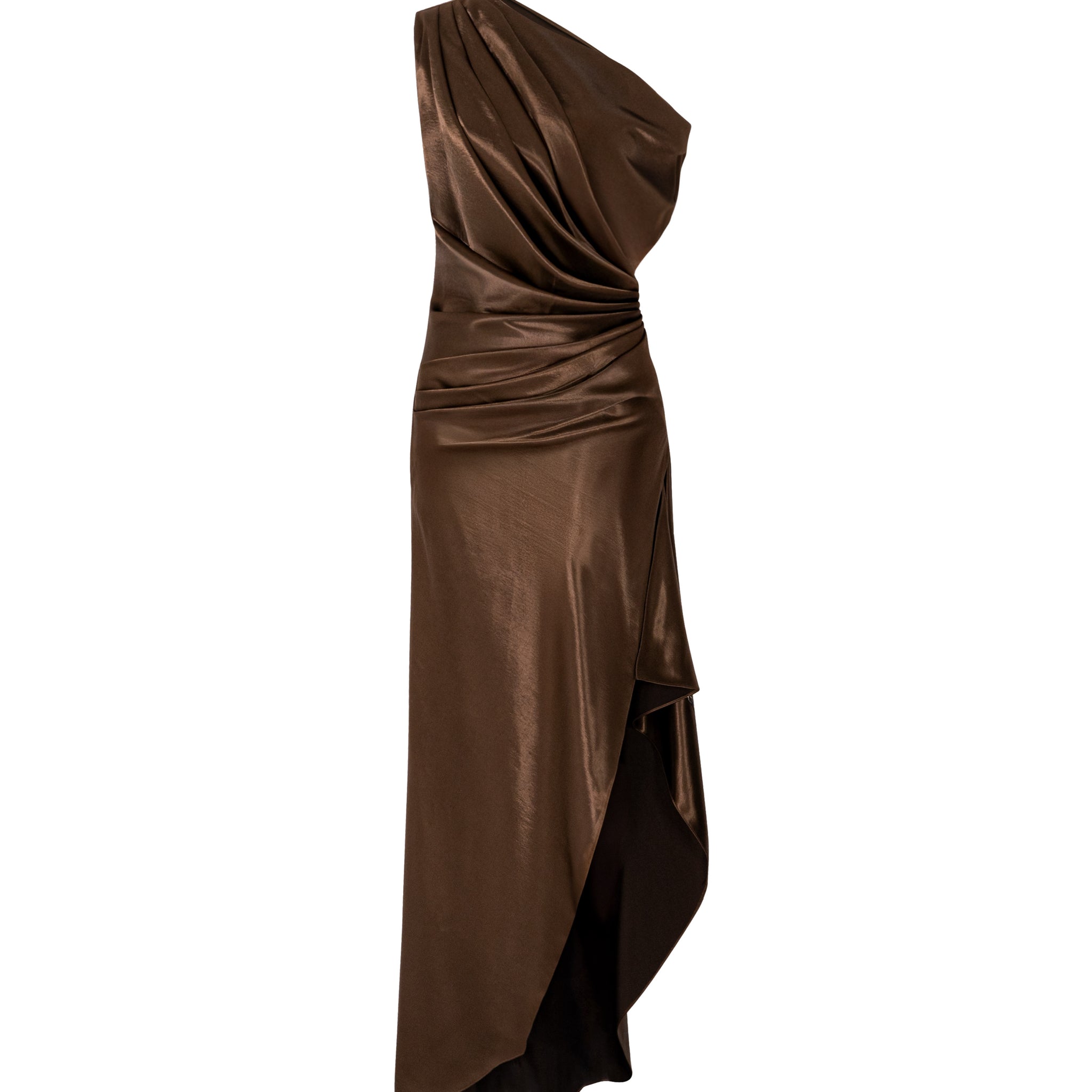 One-Shoulder Pleated Silk Dress