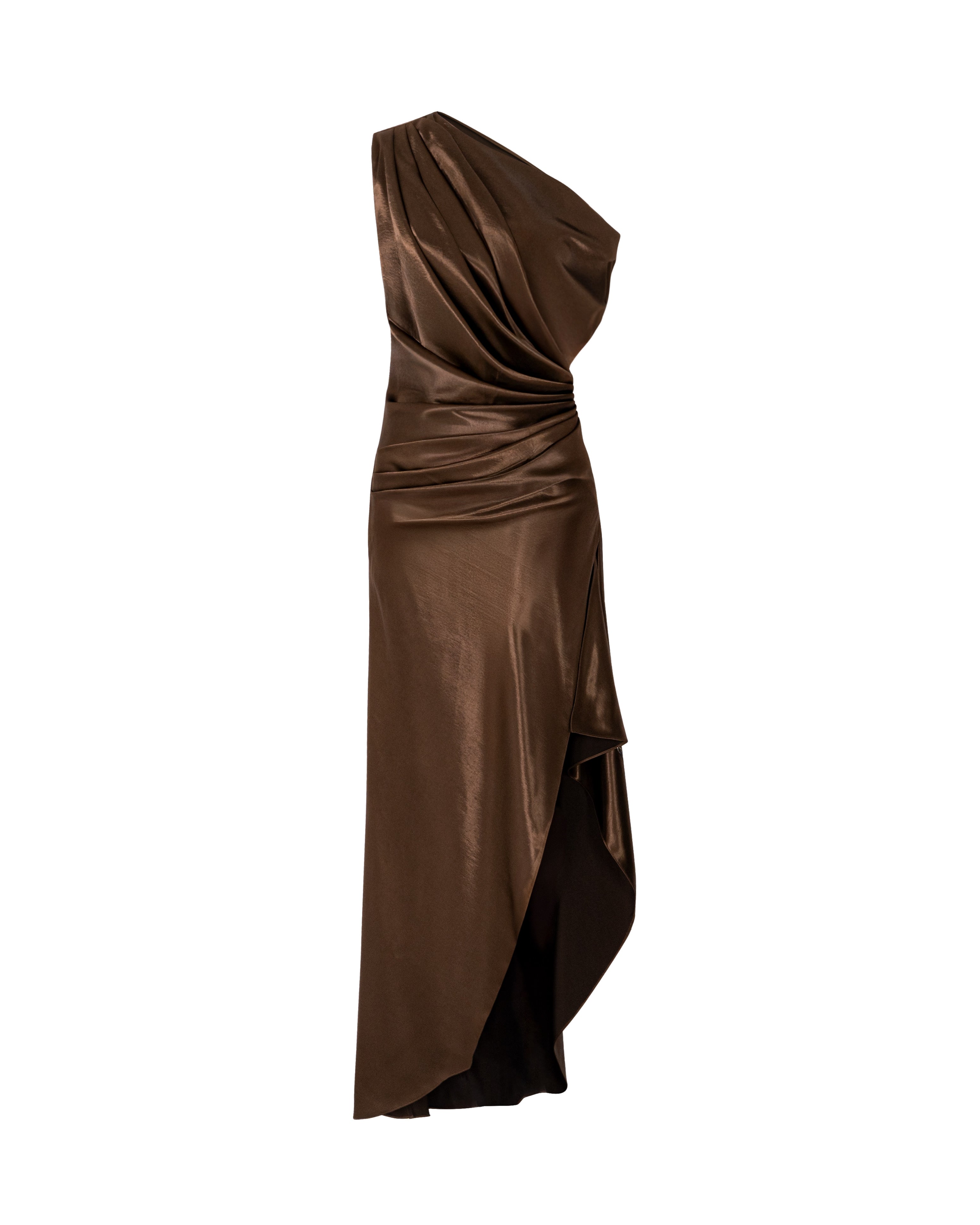One-Shoulder Pleated Silk Dress