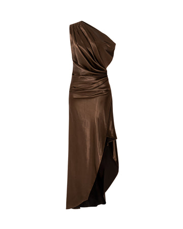 One-Shoulder Pleated Silk Dress