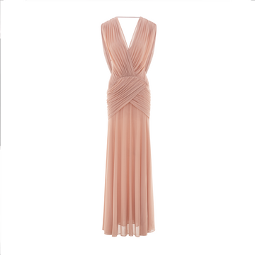 V-Neck Ruched Stretch Mesh Dress