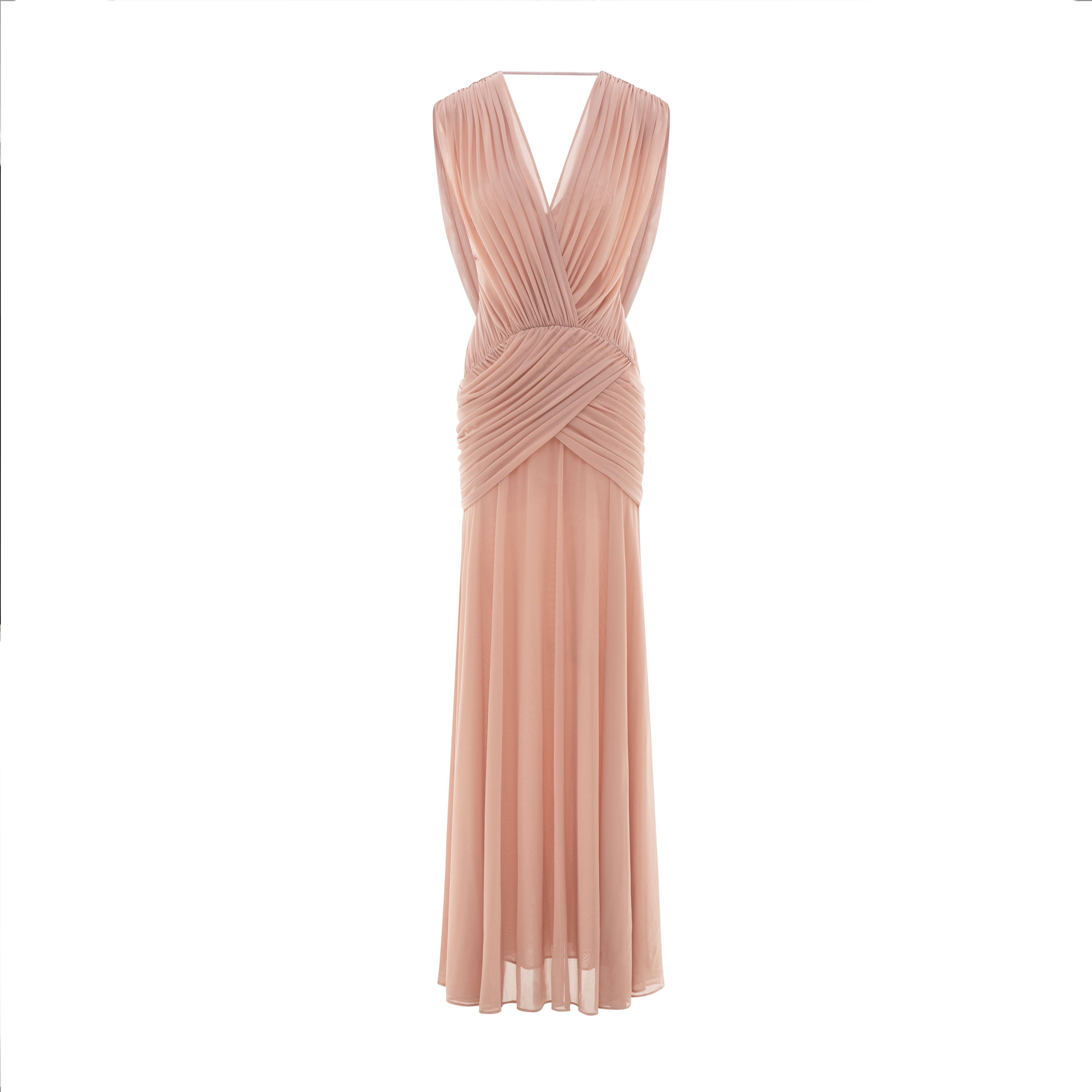 V-Neck Ruched Stretch Mesh Dress