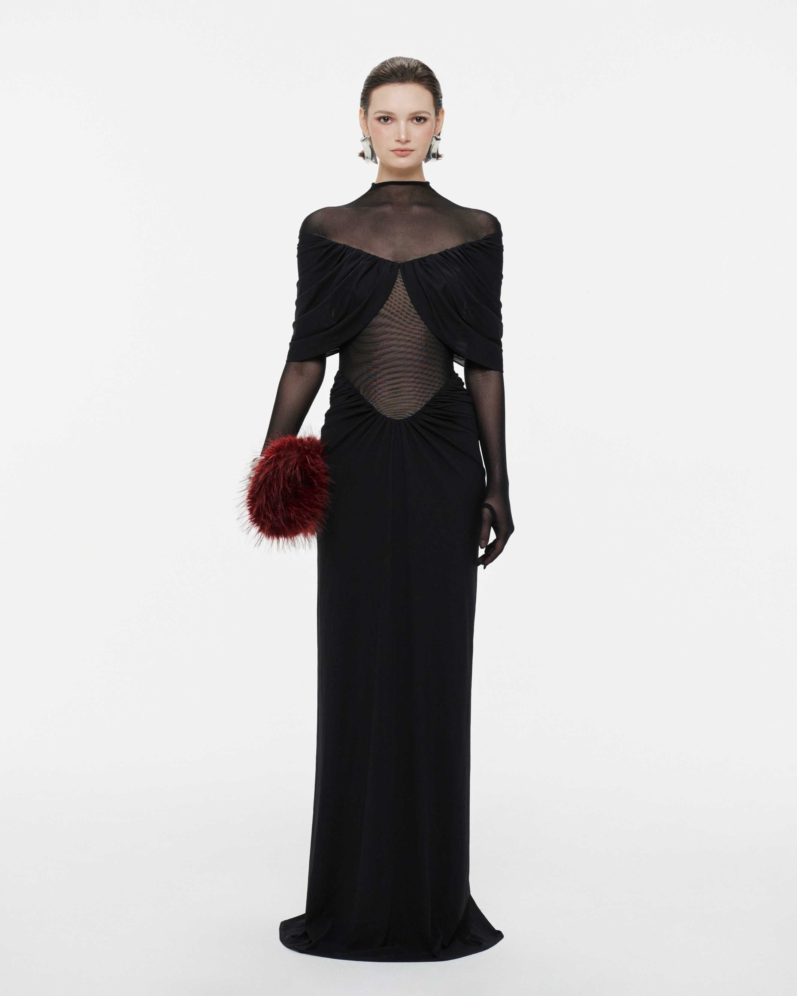 Draped Pleated Cape Dress