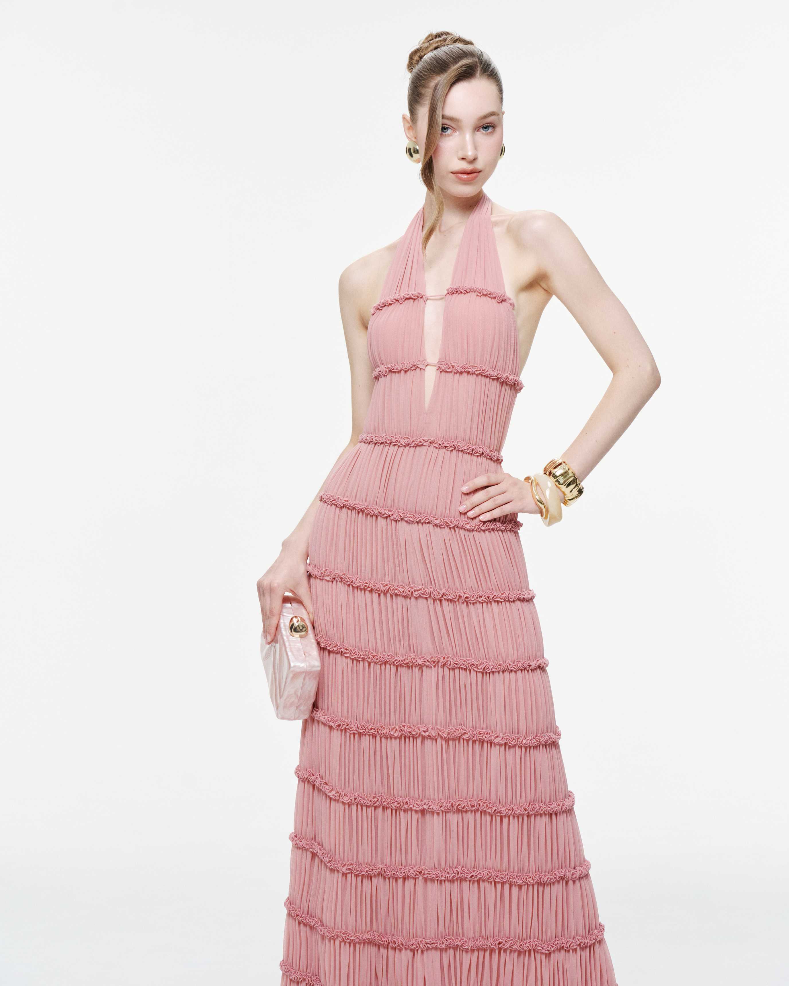 Backless Stretch Mesh Maxi Dress