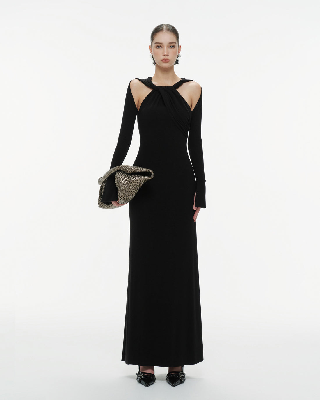 Ribbed Twist-Neck Dress