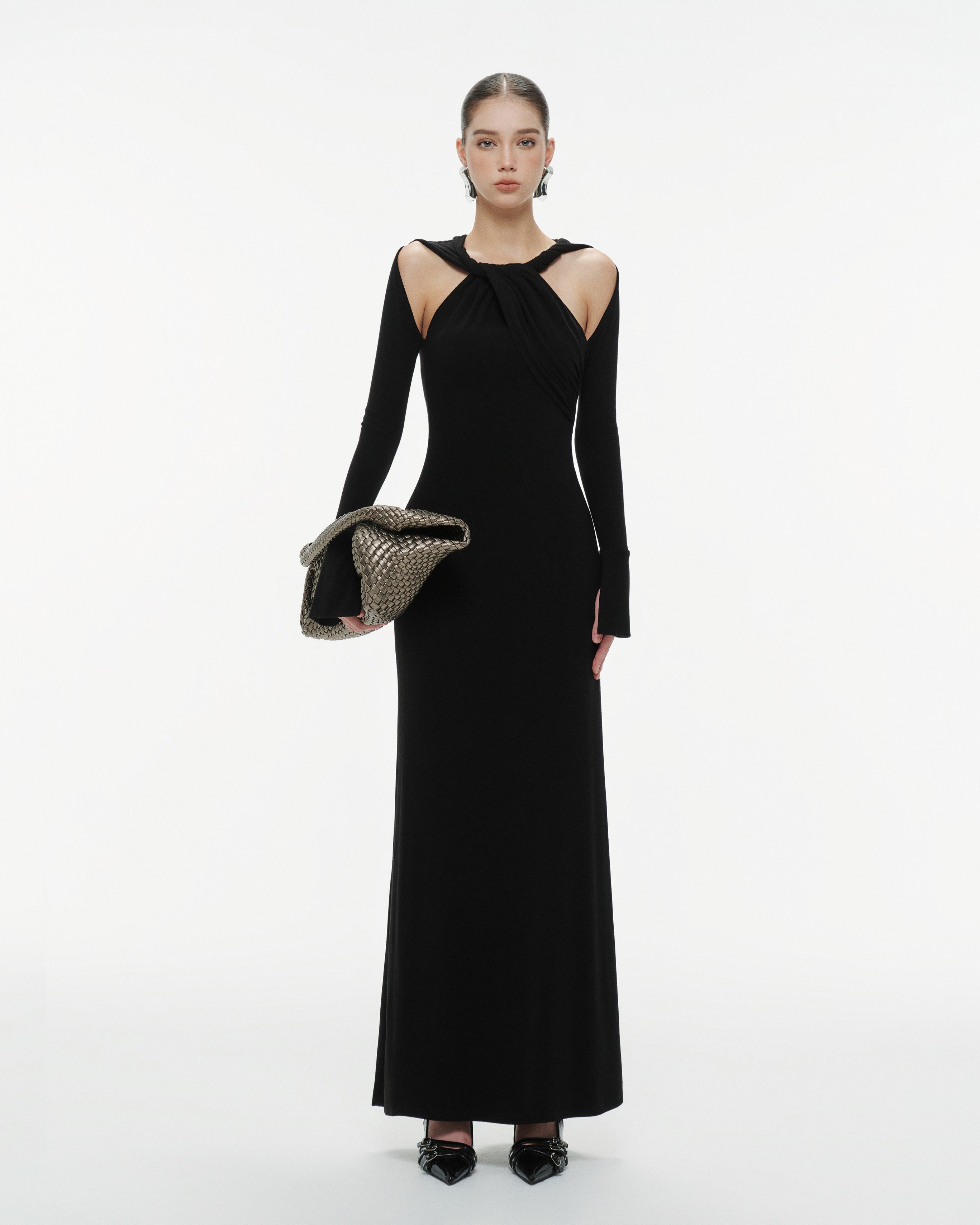 Ribbed Twist-Neck Dress