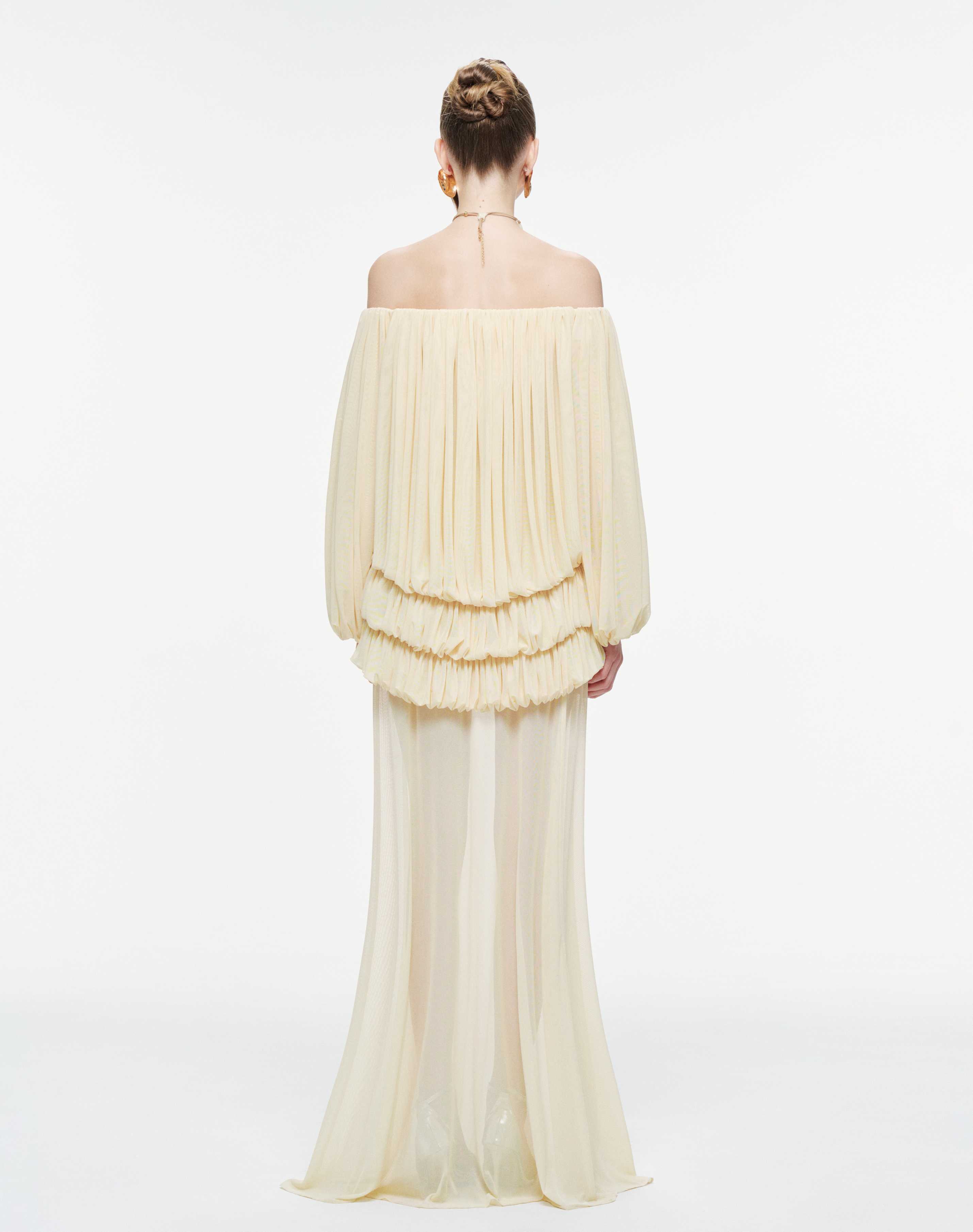 Off-Shoulder Ruched Stretch Mesh Set (Top & Skirt)
