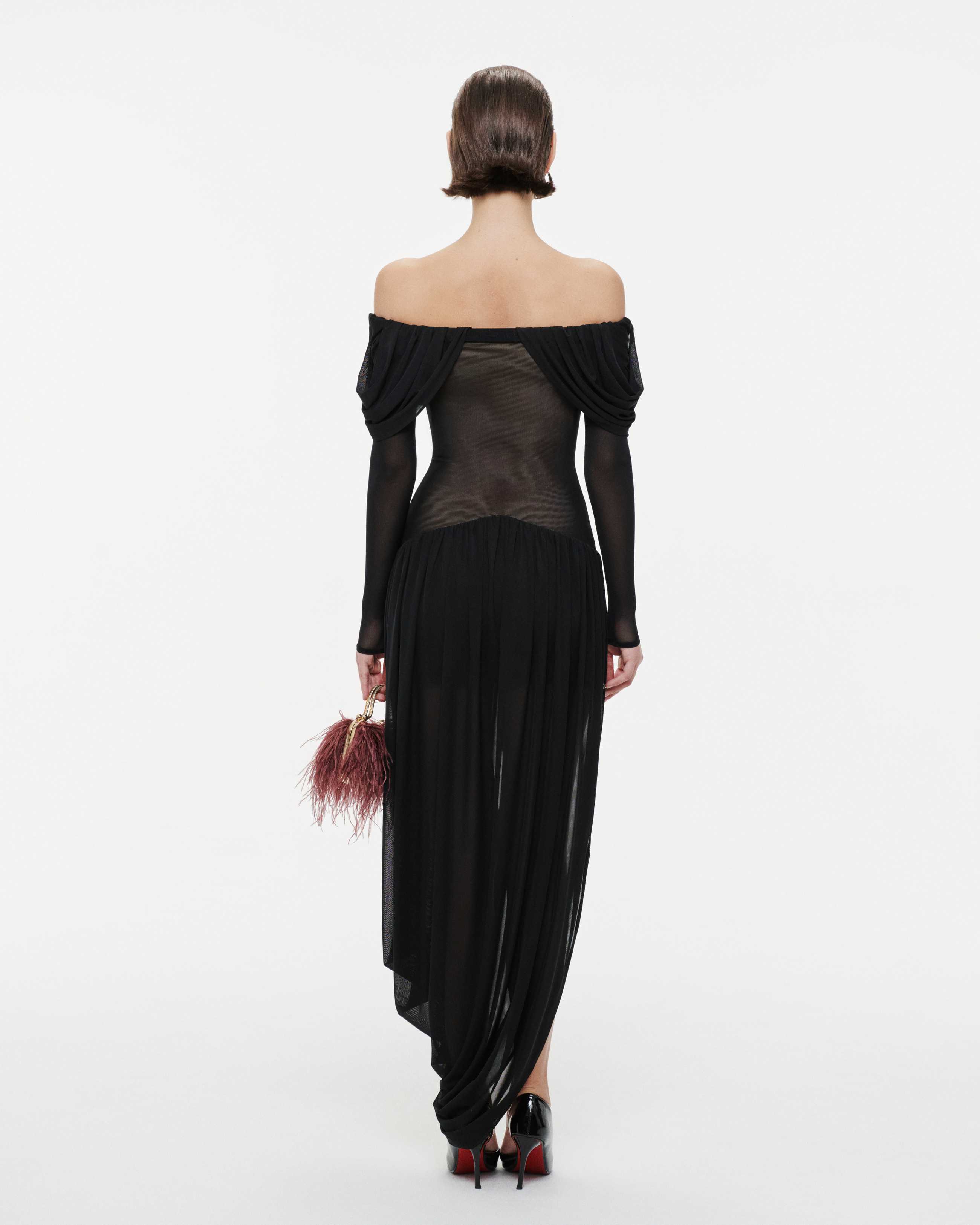 Off-Shoulder Draped Asymmetric Dress