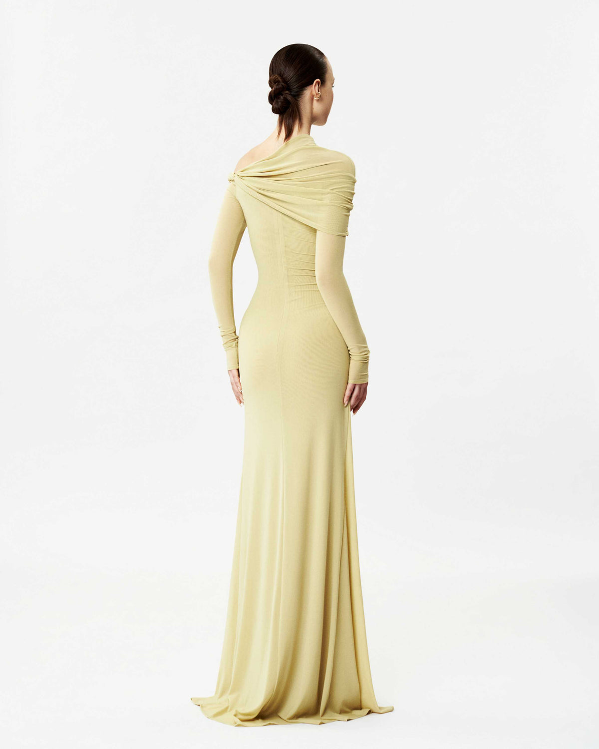 Long-Sleeve One-Shoulder Twist Mesh Dress