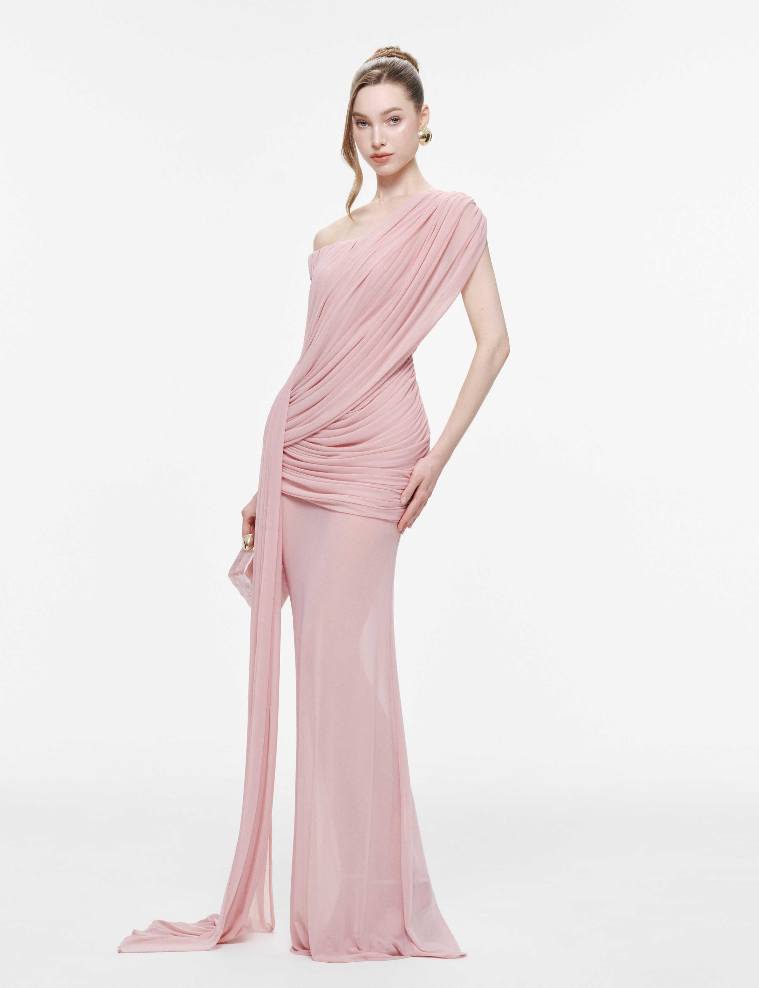 Side-Gathered Mesh Dress