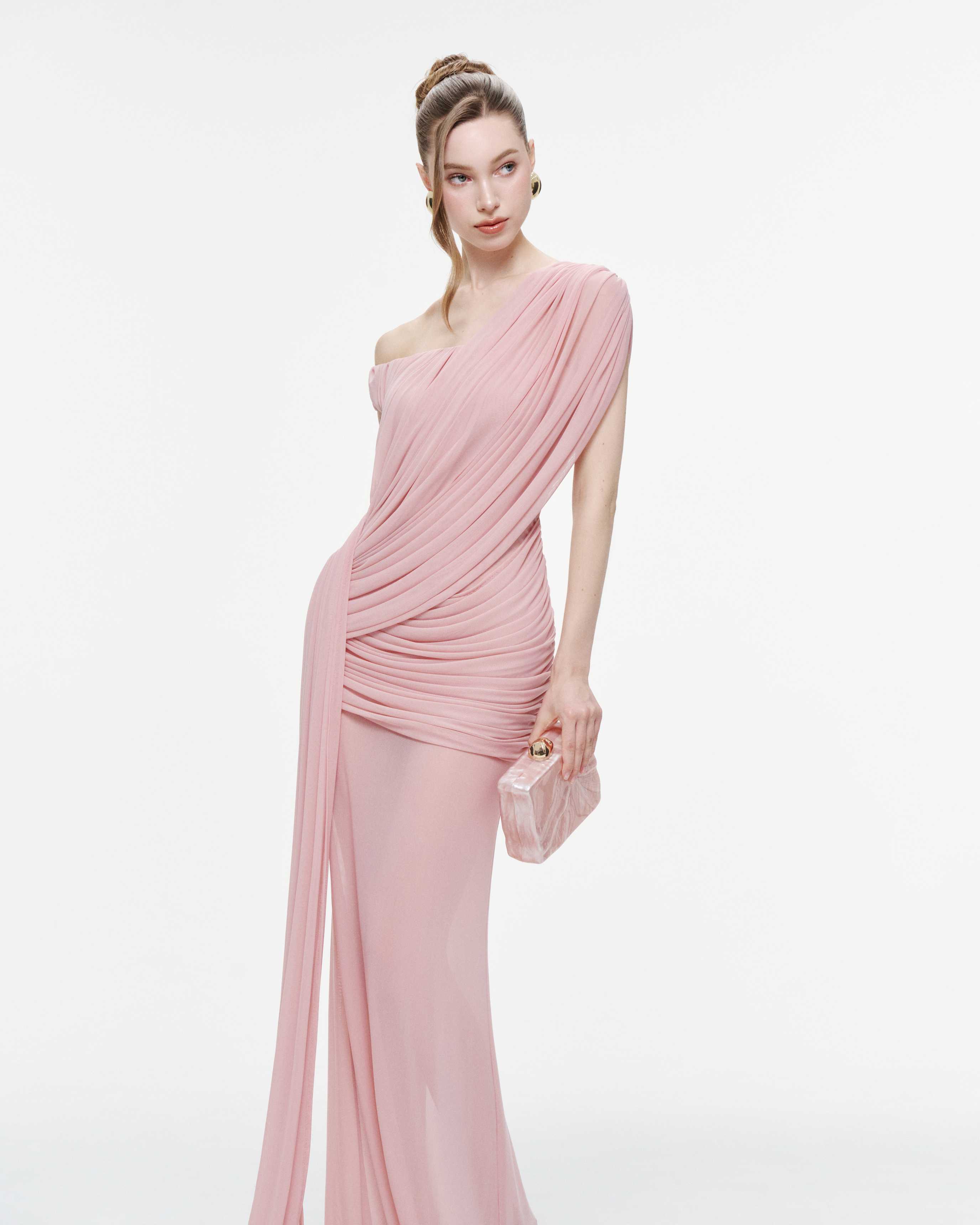 Side-Gathered Mesh Dress