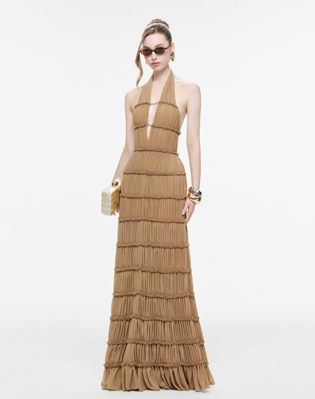 Backless Stretch Mesh Maxi Dress