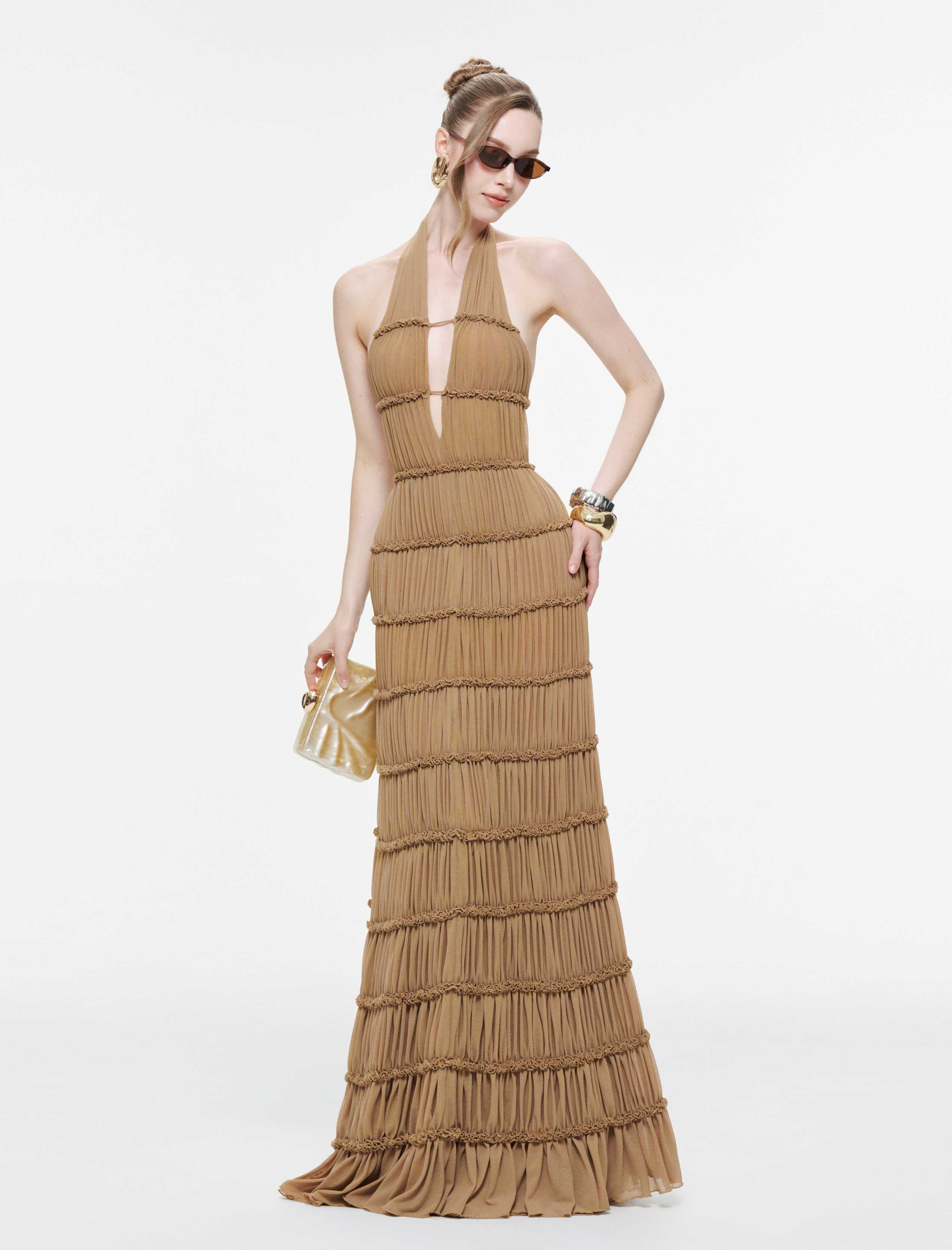 Backless Stretch Mesh Maxi Dress