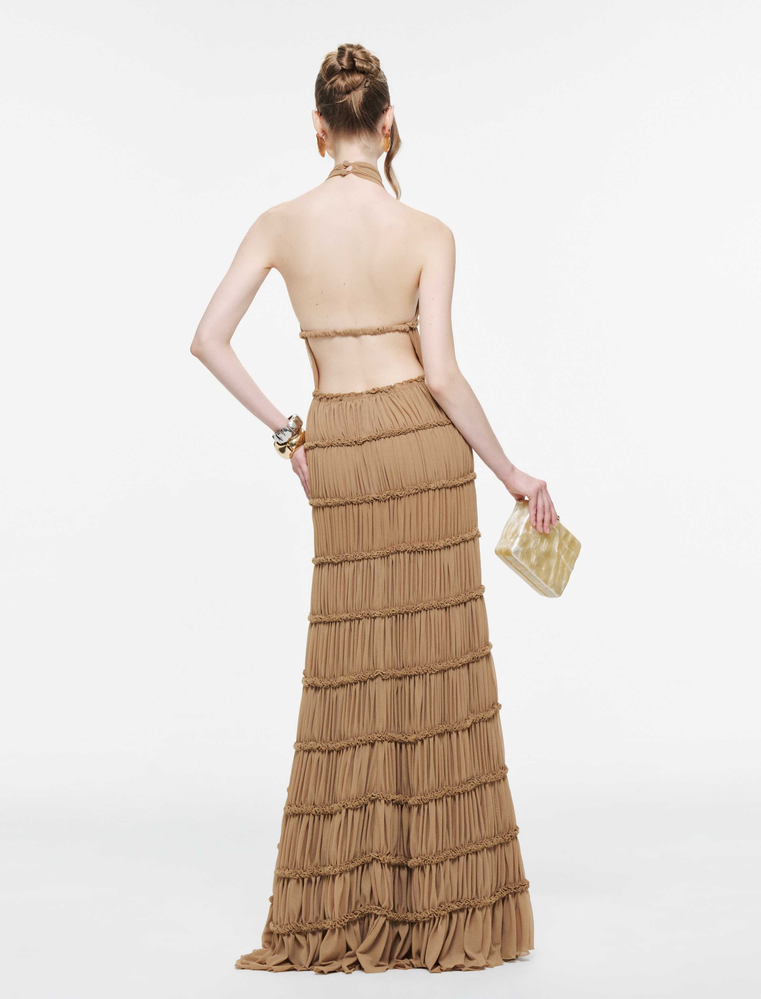 Backless Stretch Mesh Maxi Dress