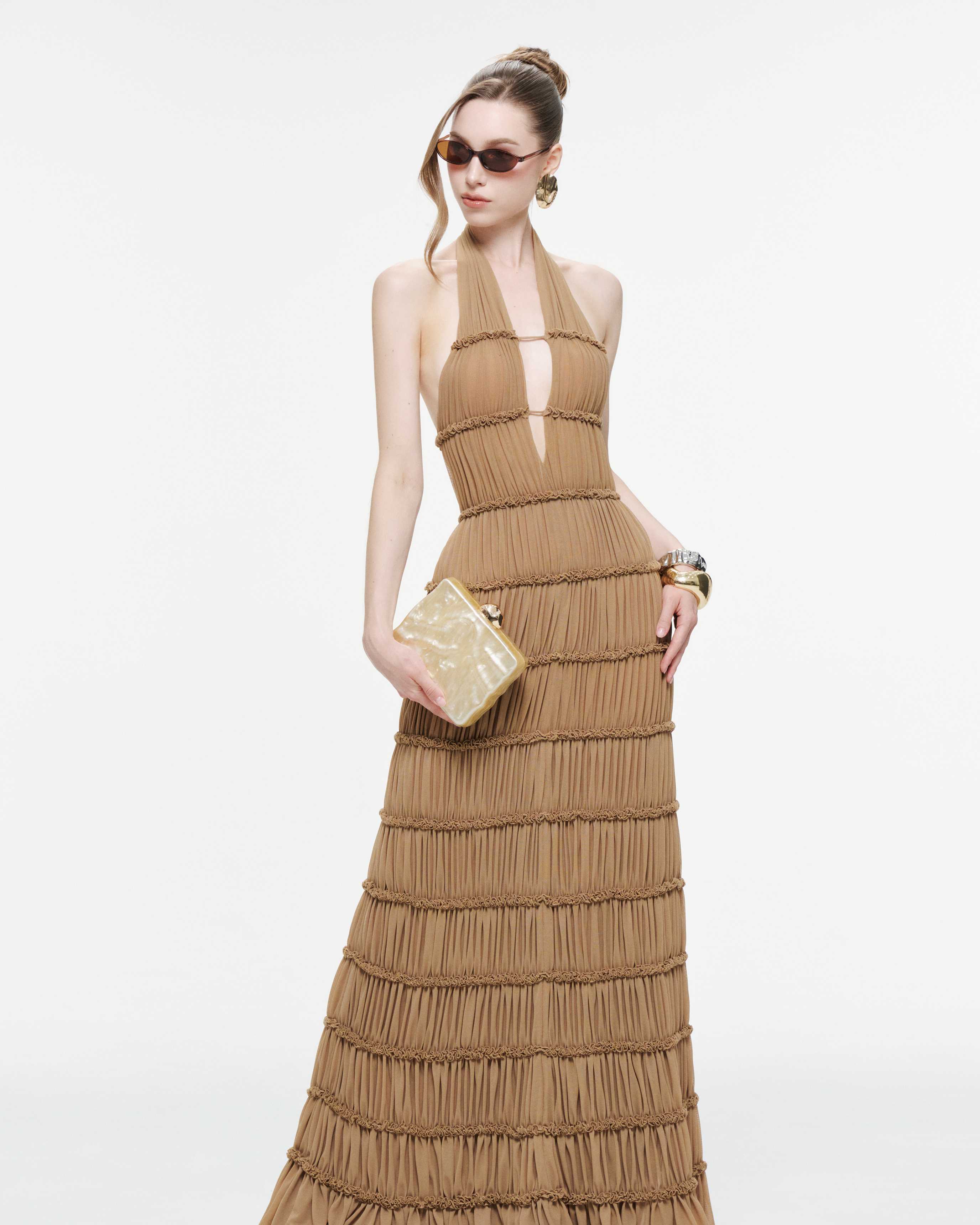 Backless Stretch Mesh Maxi Dress