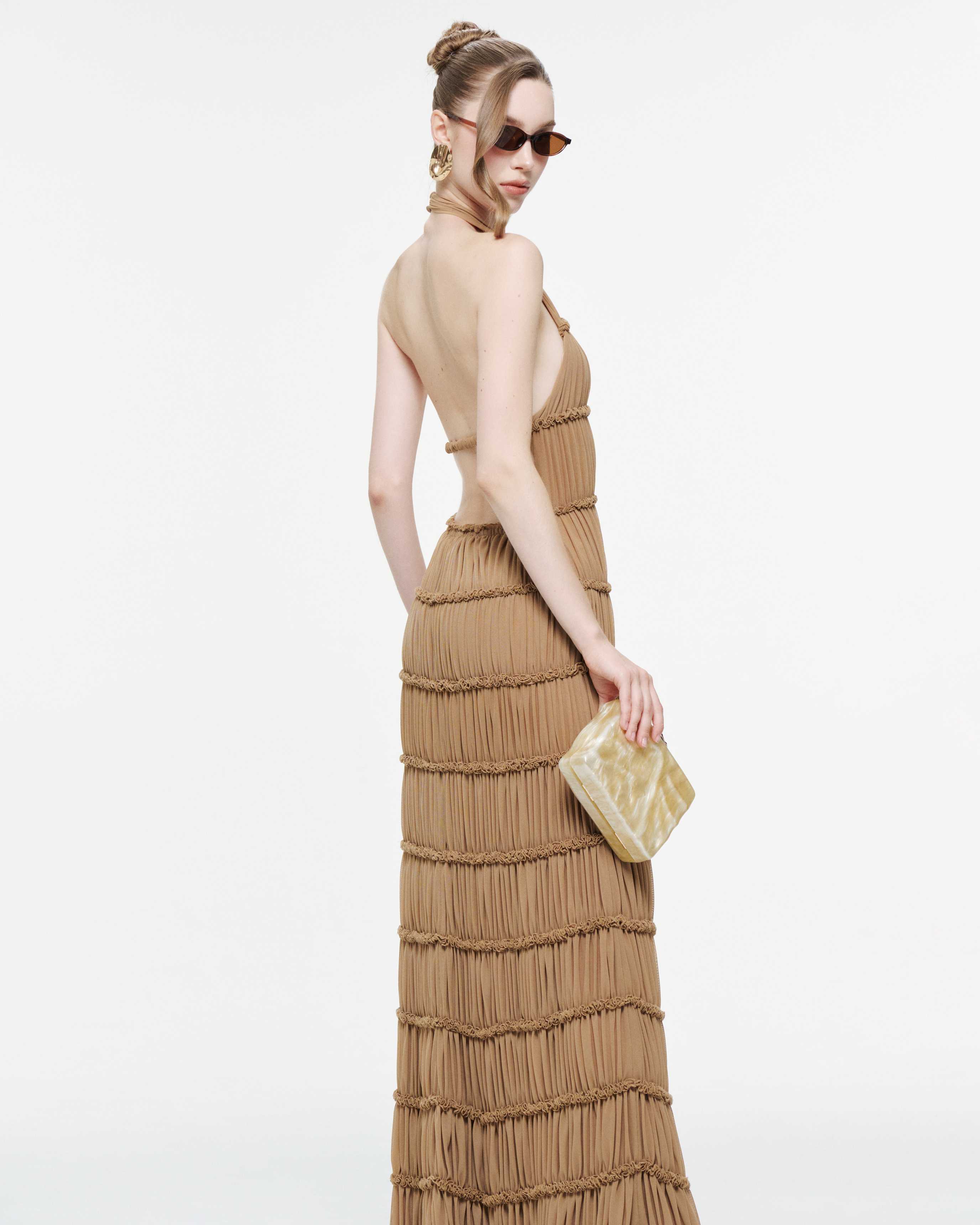 Backless Stretch Mesh Maxi Dress