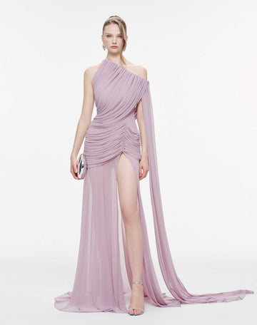 Asymmetric Ruched Mesh Dress