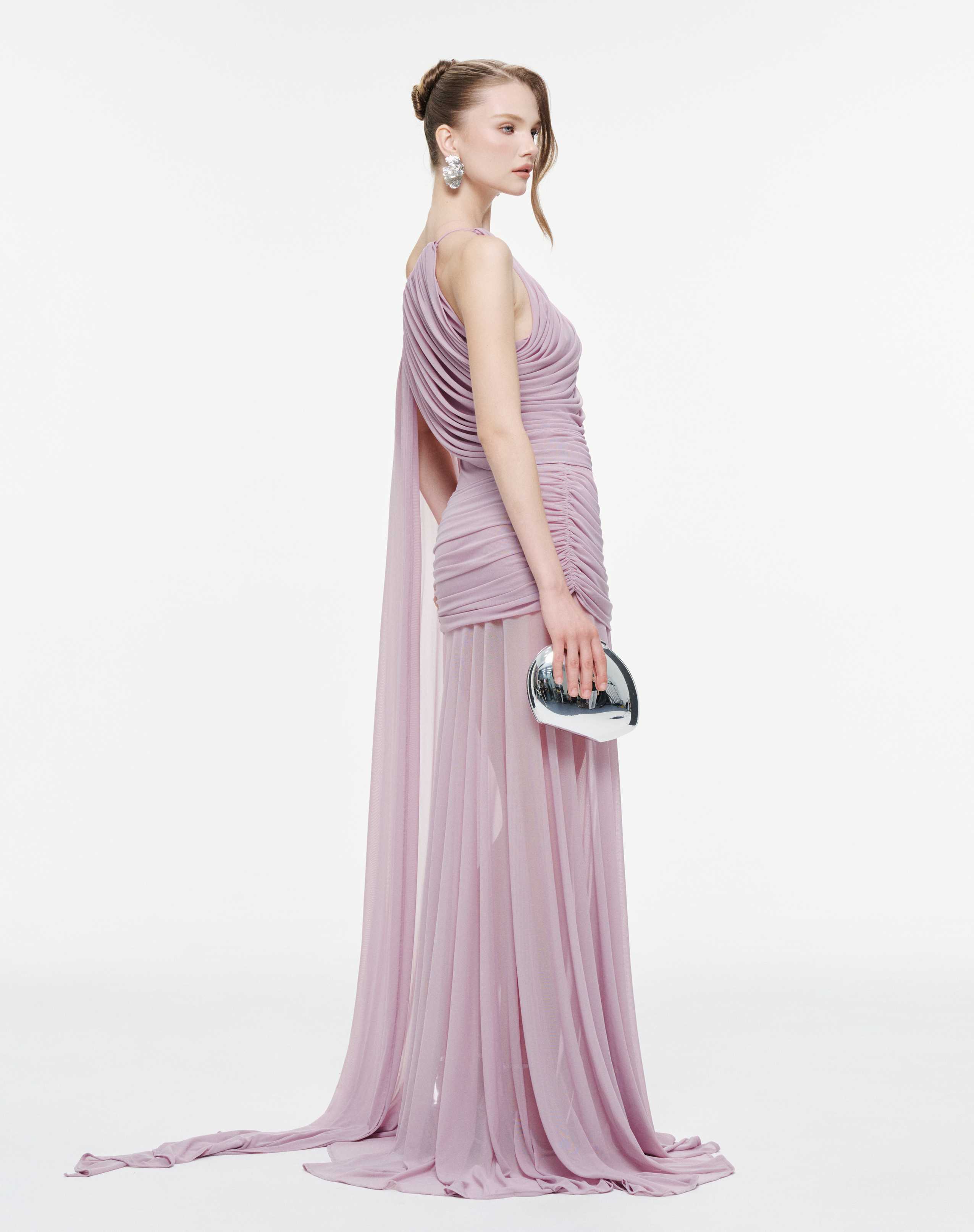Asymmetric Ruched Mesh Dress
