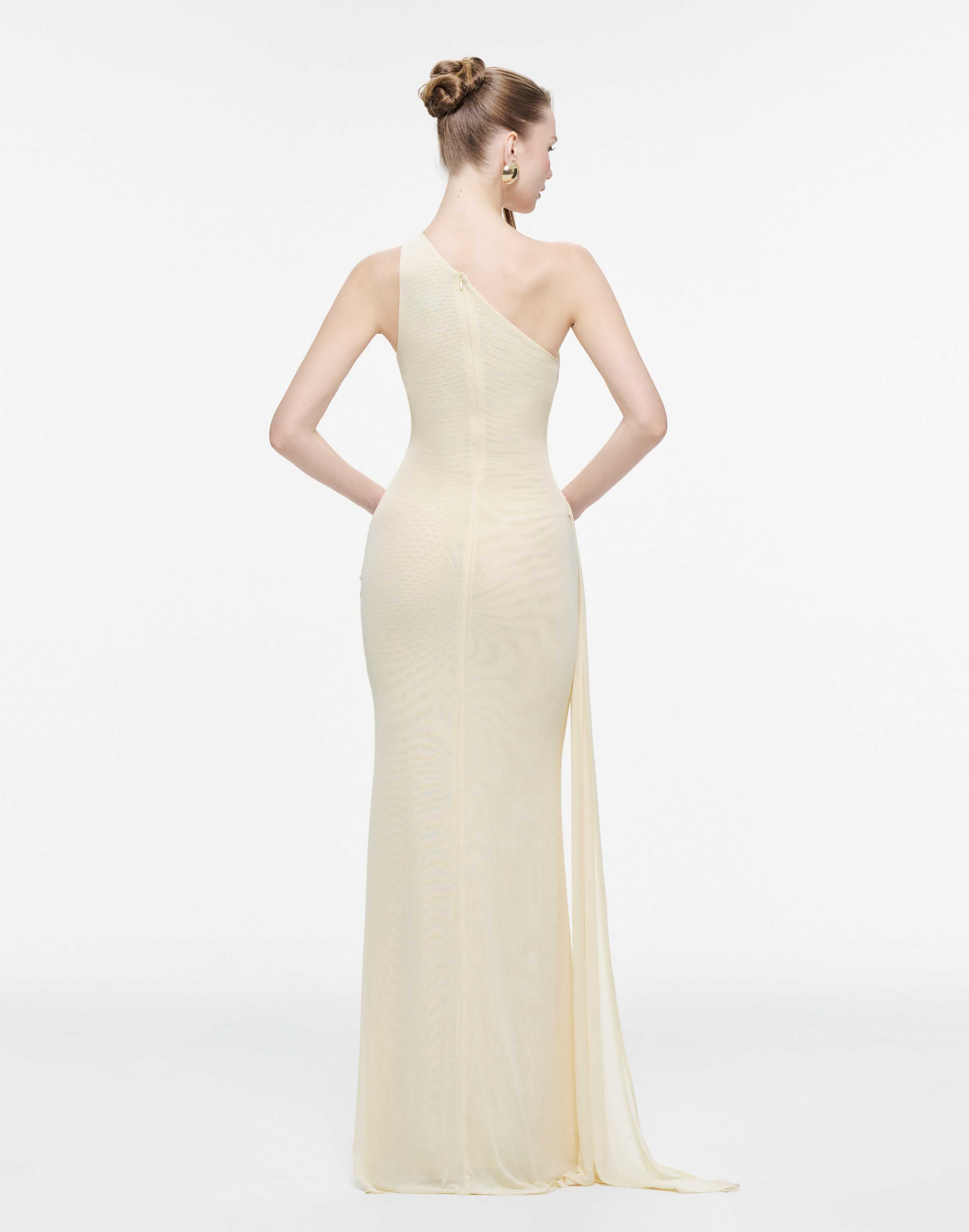 One-Shoulder Draped Mesh Dress