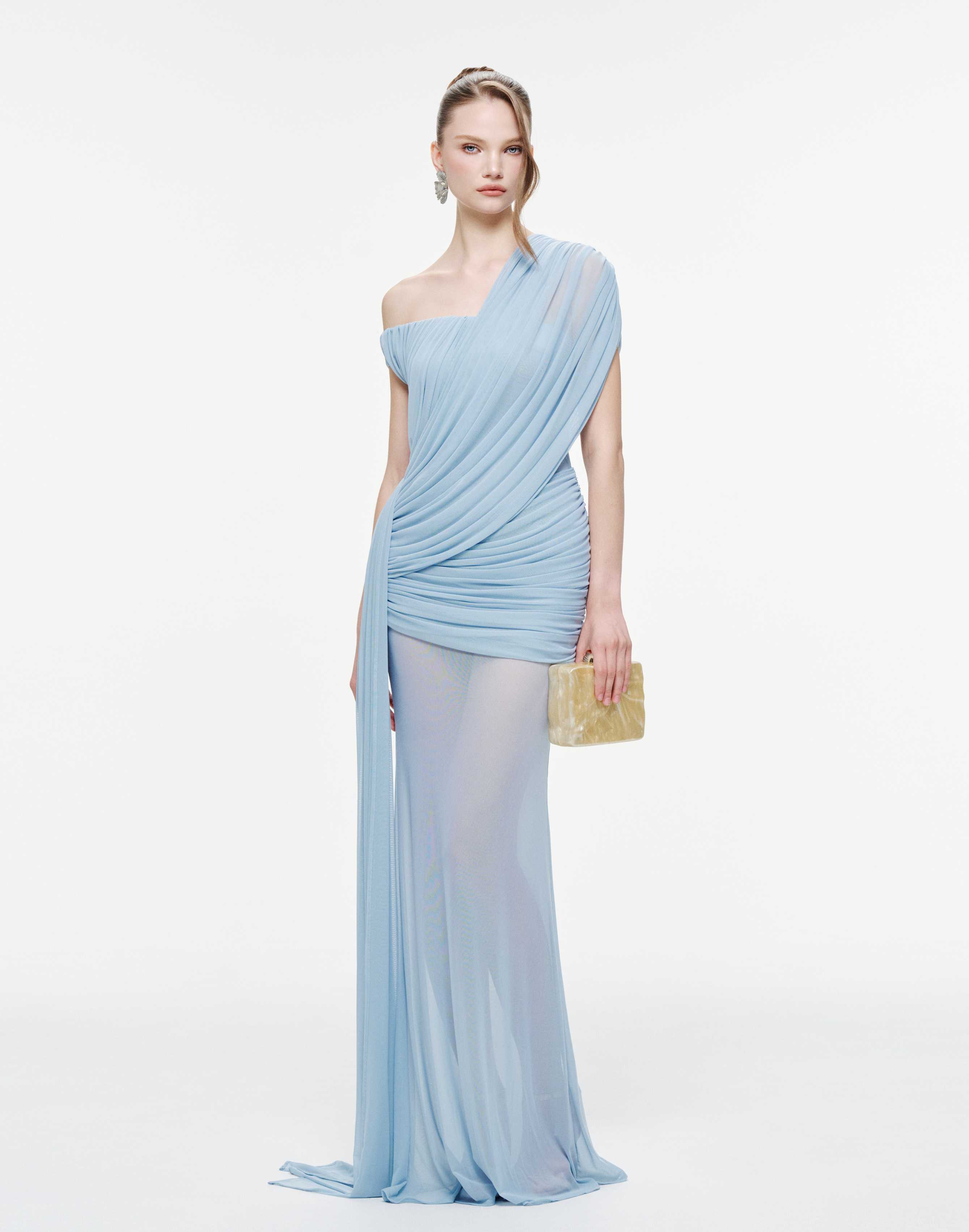 Side-Gathered Mesh Dress