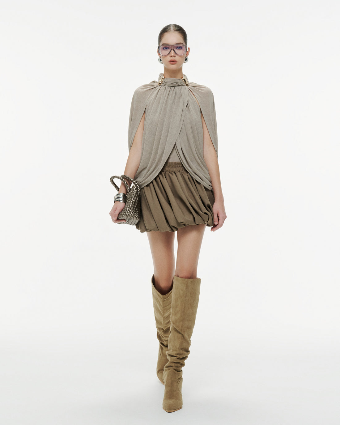 Smoky Brown Asymmetric Ruched Skort