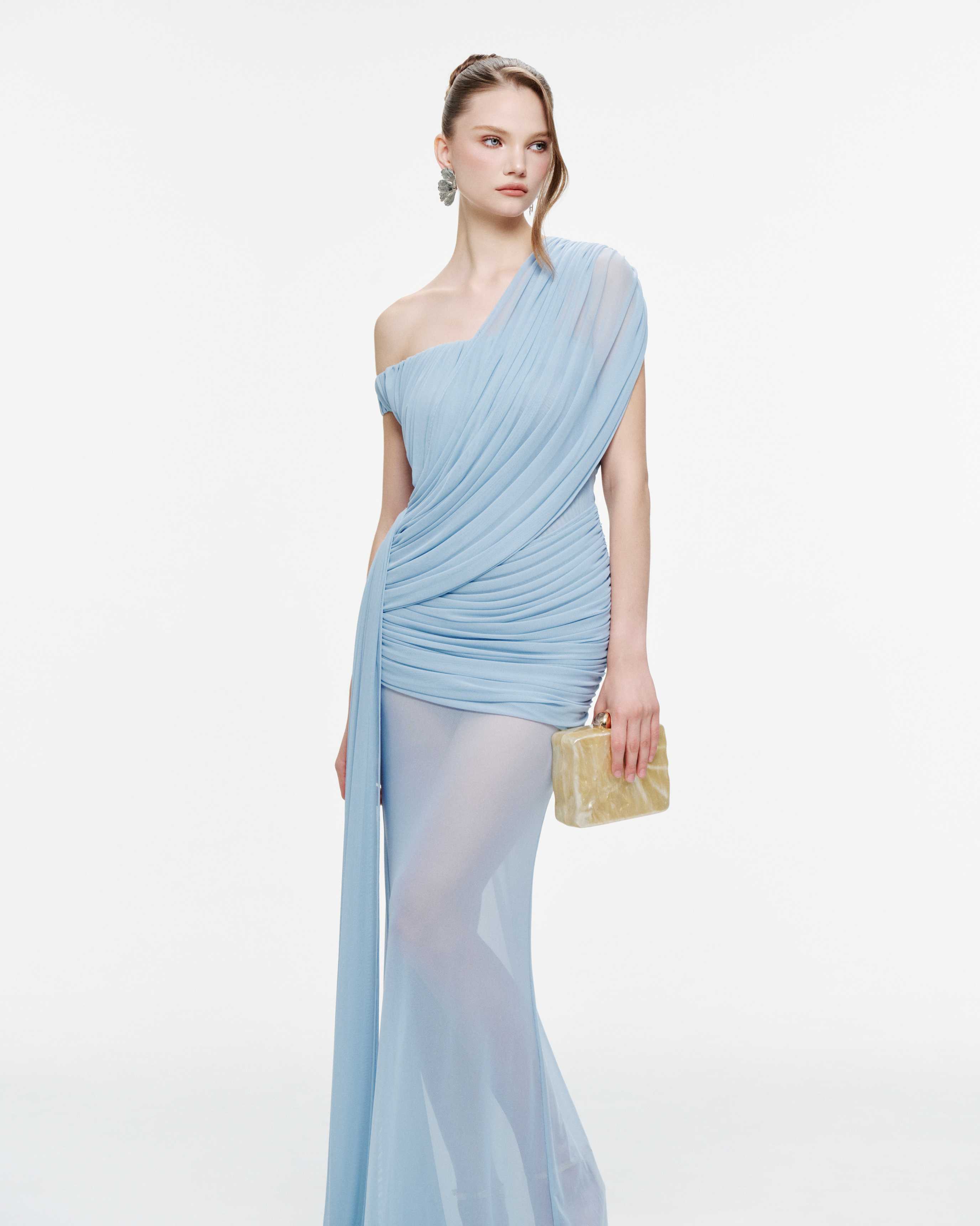 Side-Gathered Mesh Dress