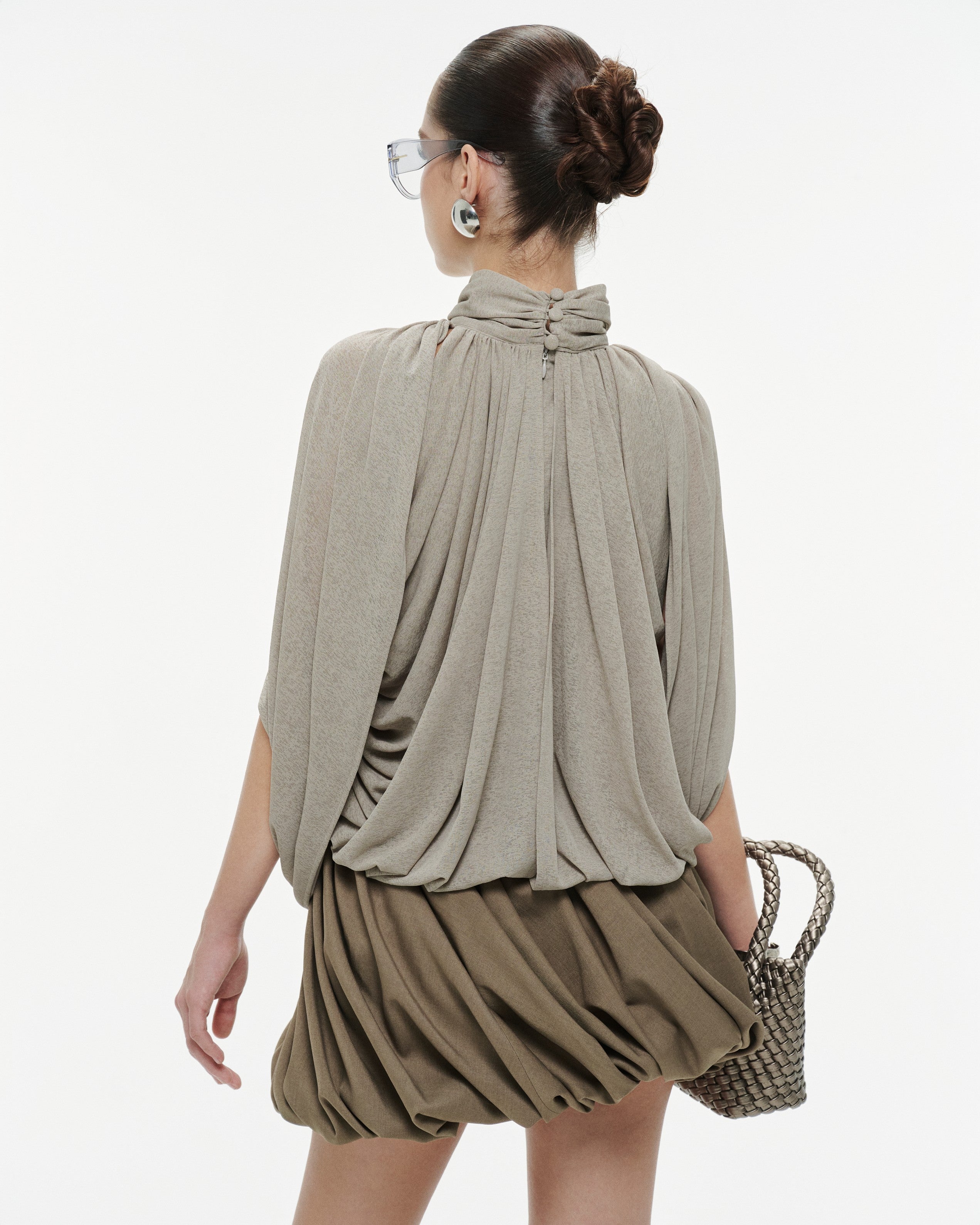 Smoky Brown Asymmetric Ruched Skort