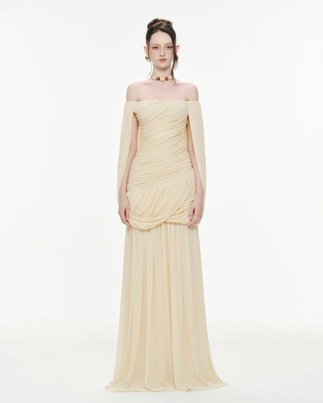 Off Shoulder Ruched Cape Dress