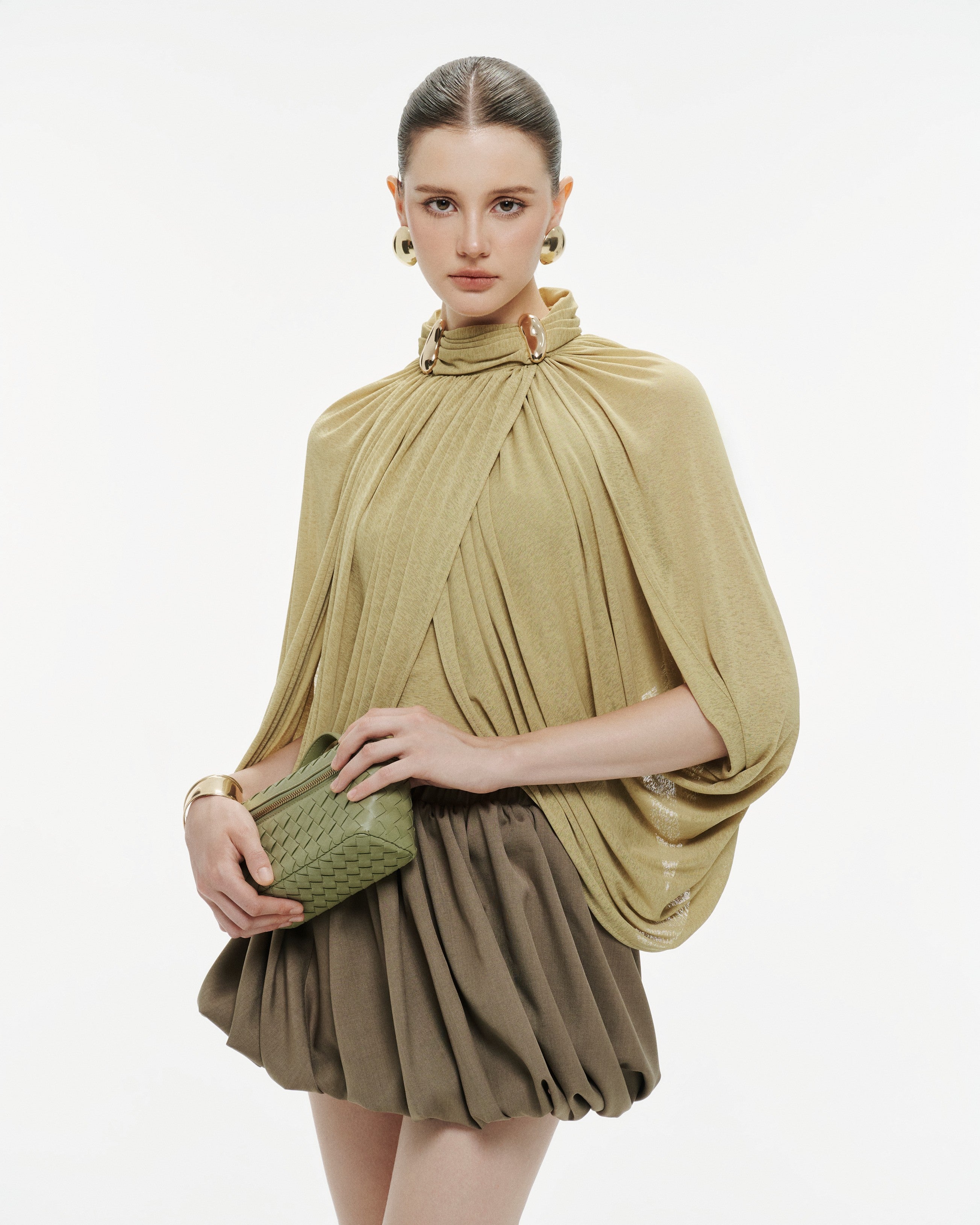 Smoky Brown Asymmetric Ruched Skort