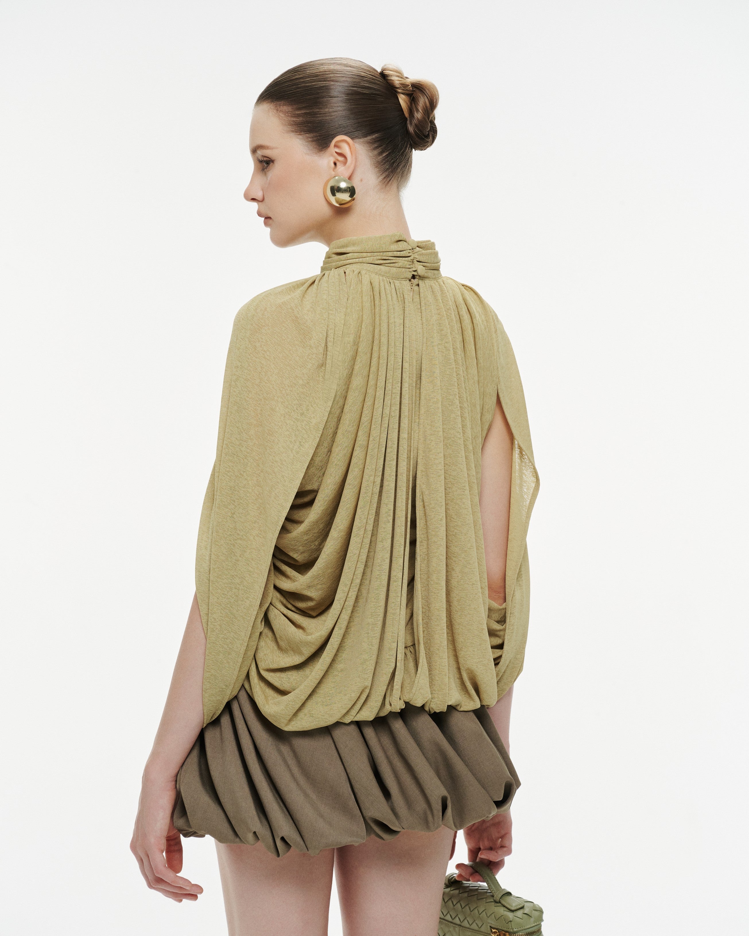 Smoky Brown Asymmetric Ruched Skort