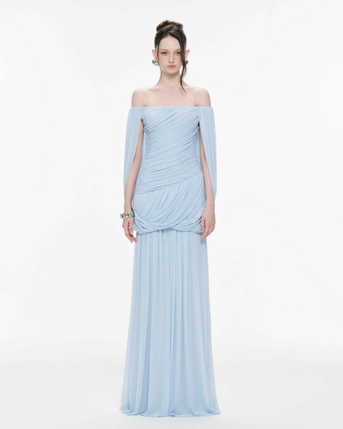 Off Shoulder Ruched Cape Dress