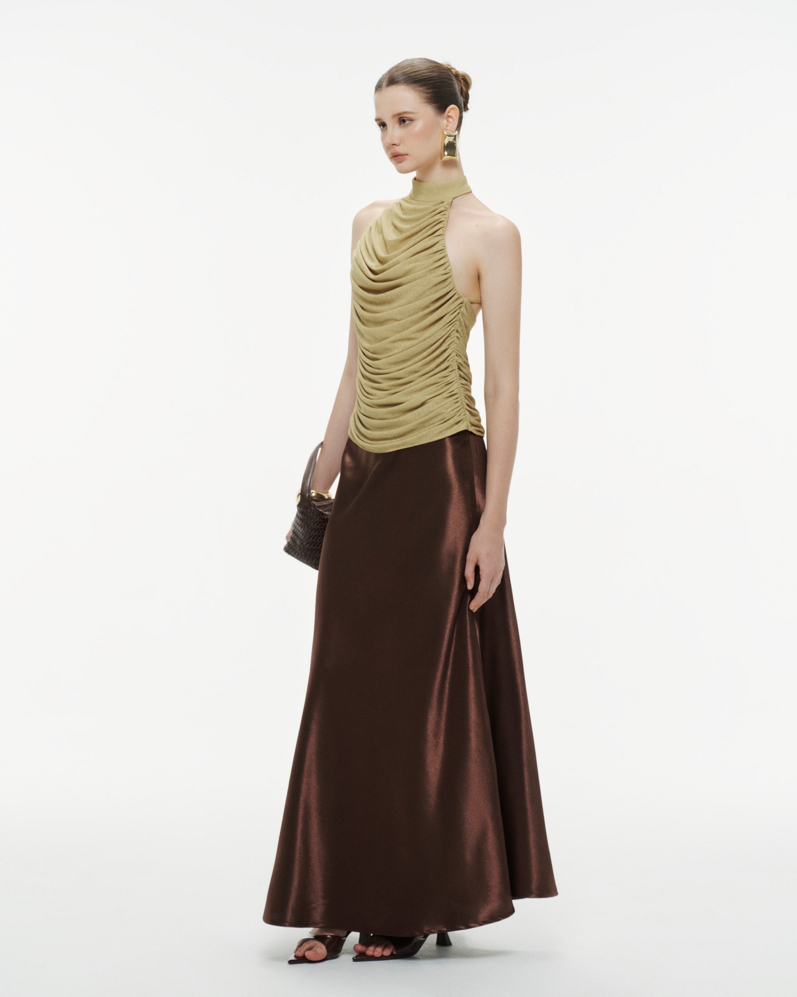 Draped Pleated Knit Halter Top