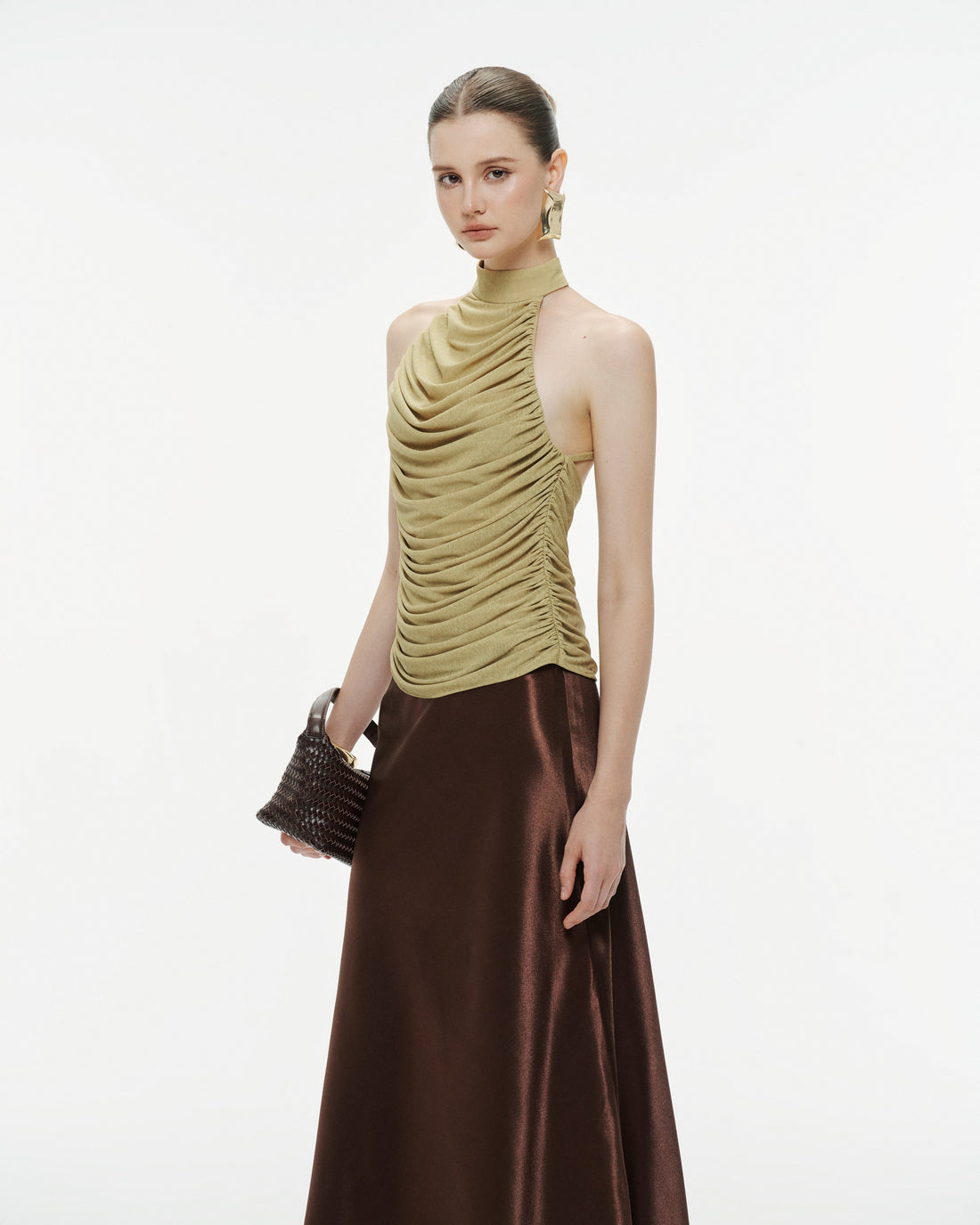 Draped Pleated Knit Halter Top