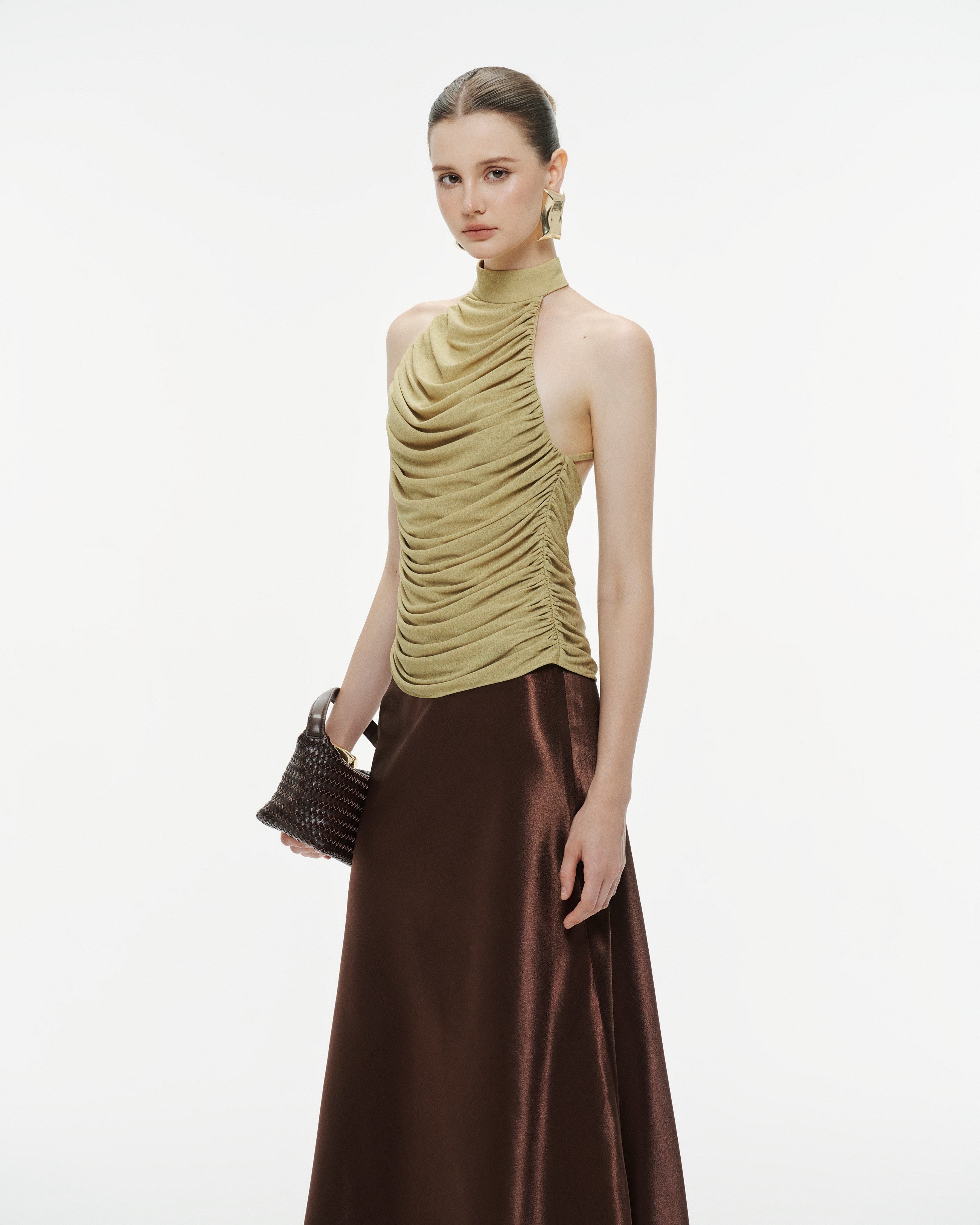 Draped Pleated Knit Halter Top