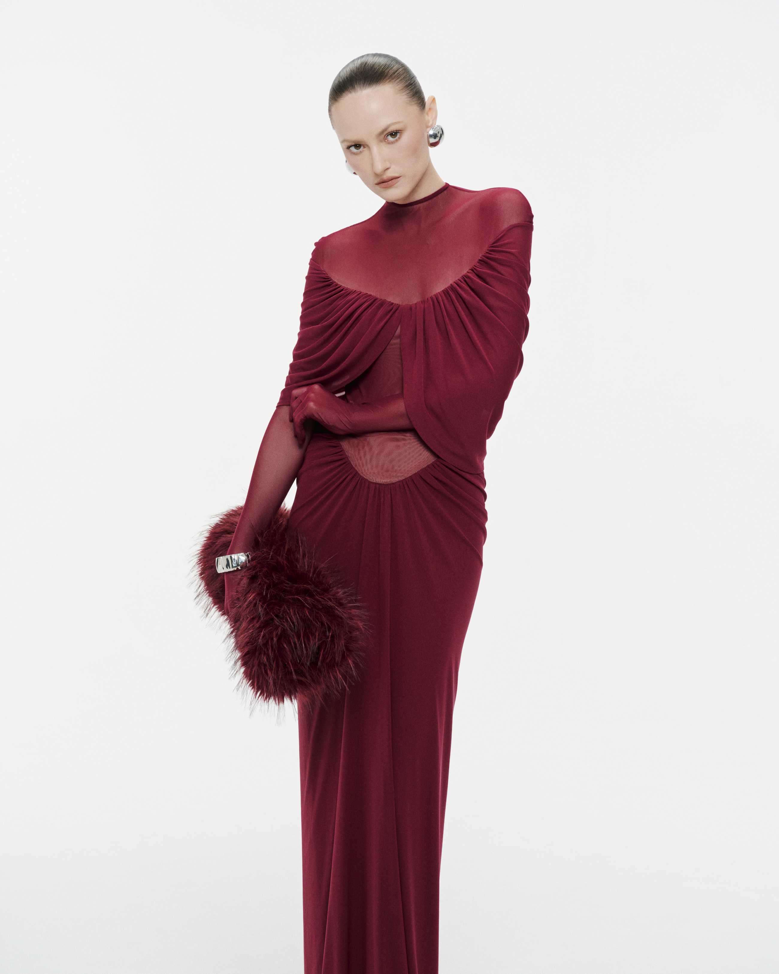 Draped Pleated Cape Dress