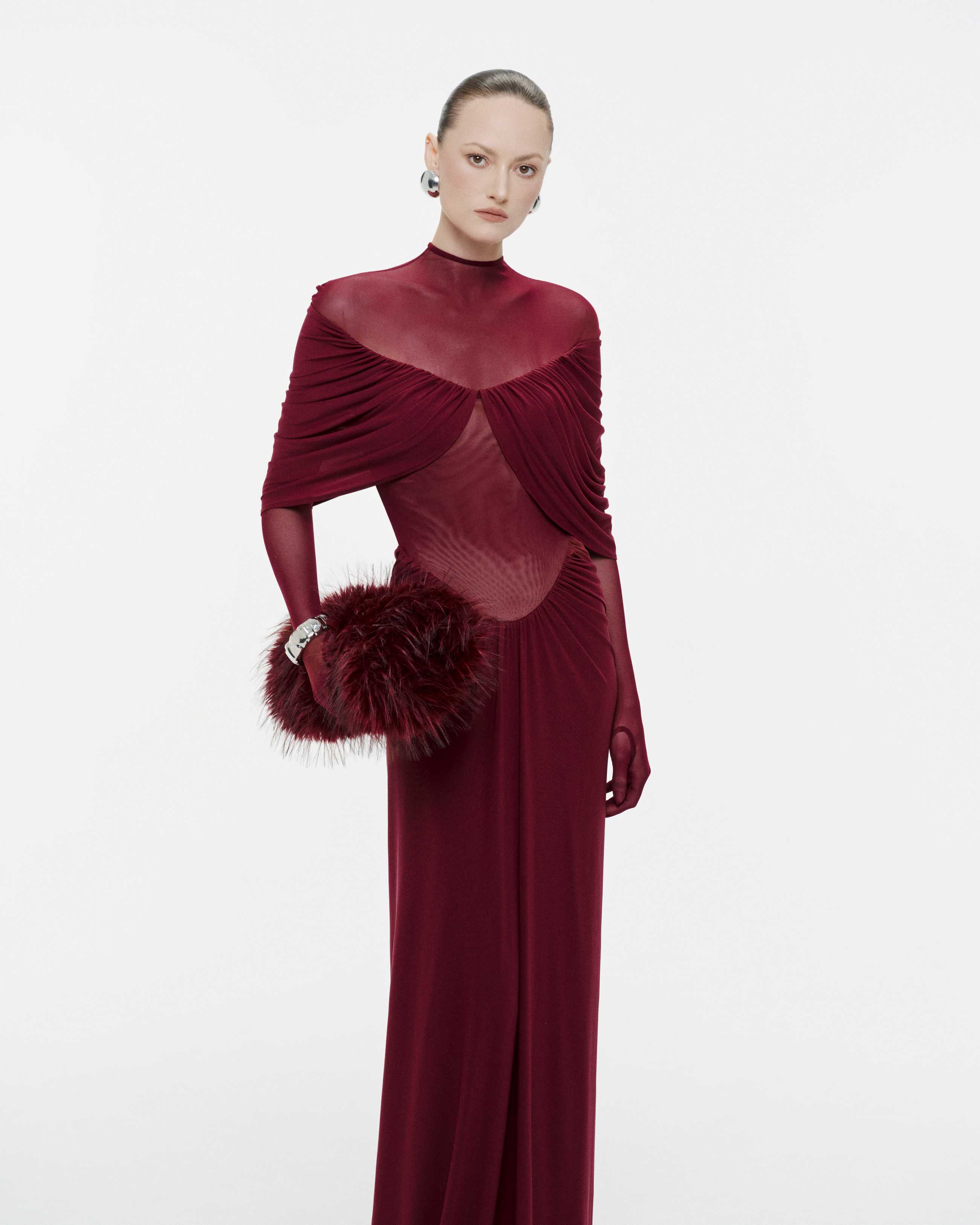 Draped Pleated Cape Dress