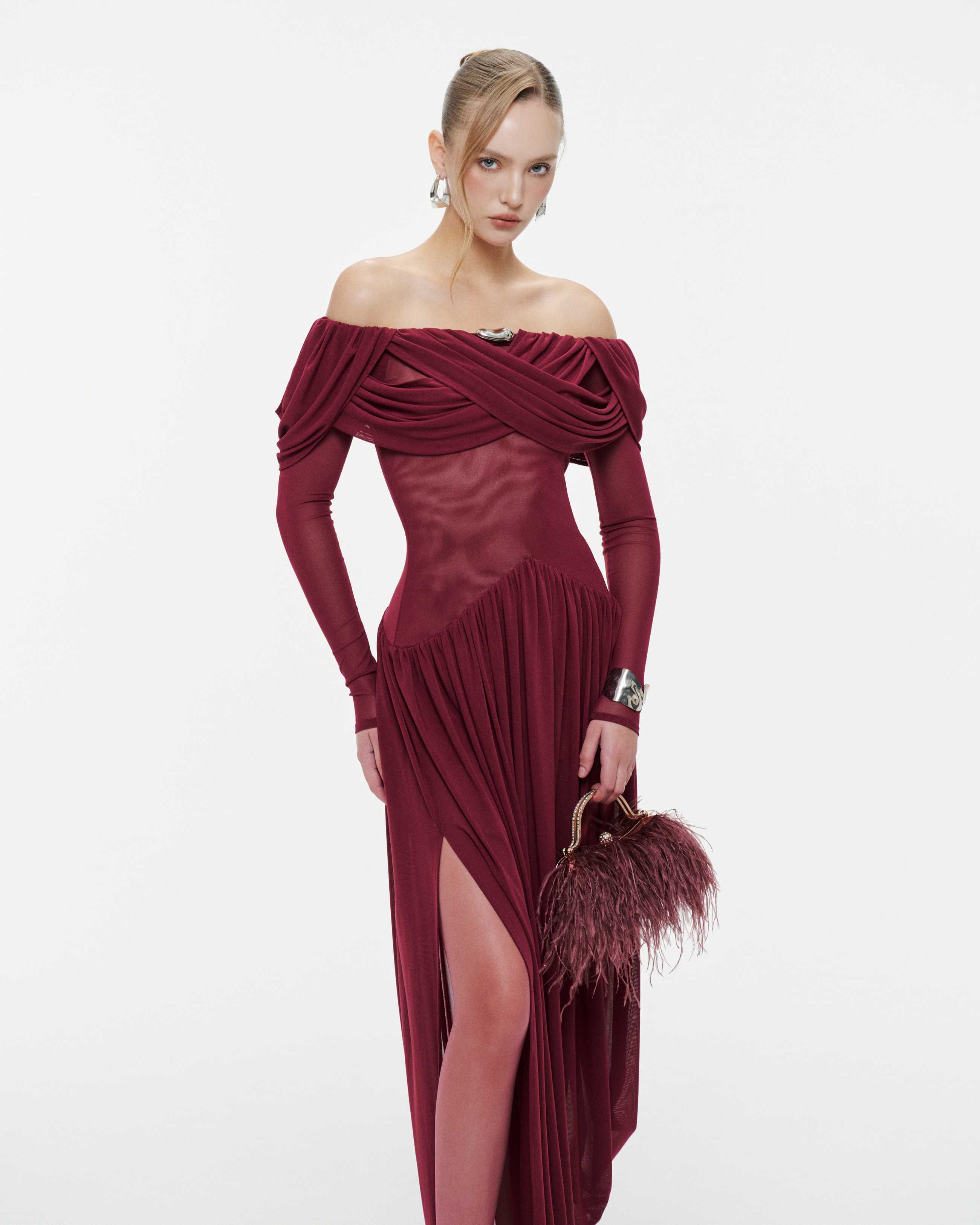 Off-Shoulder Draped Asymmetric Dress