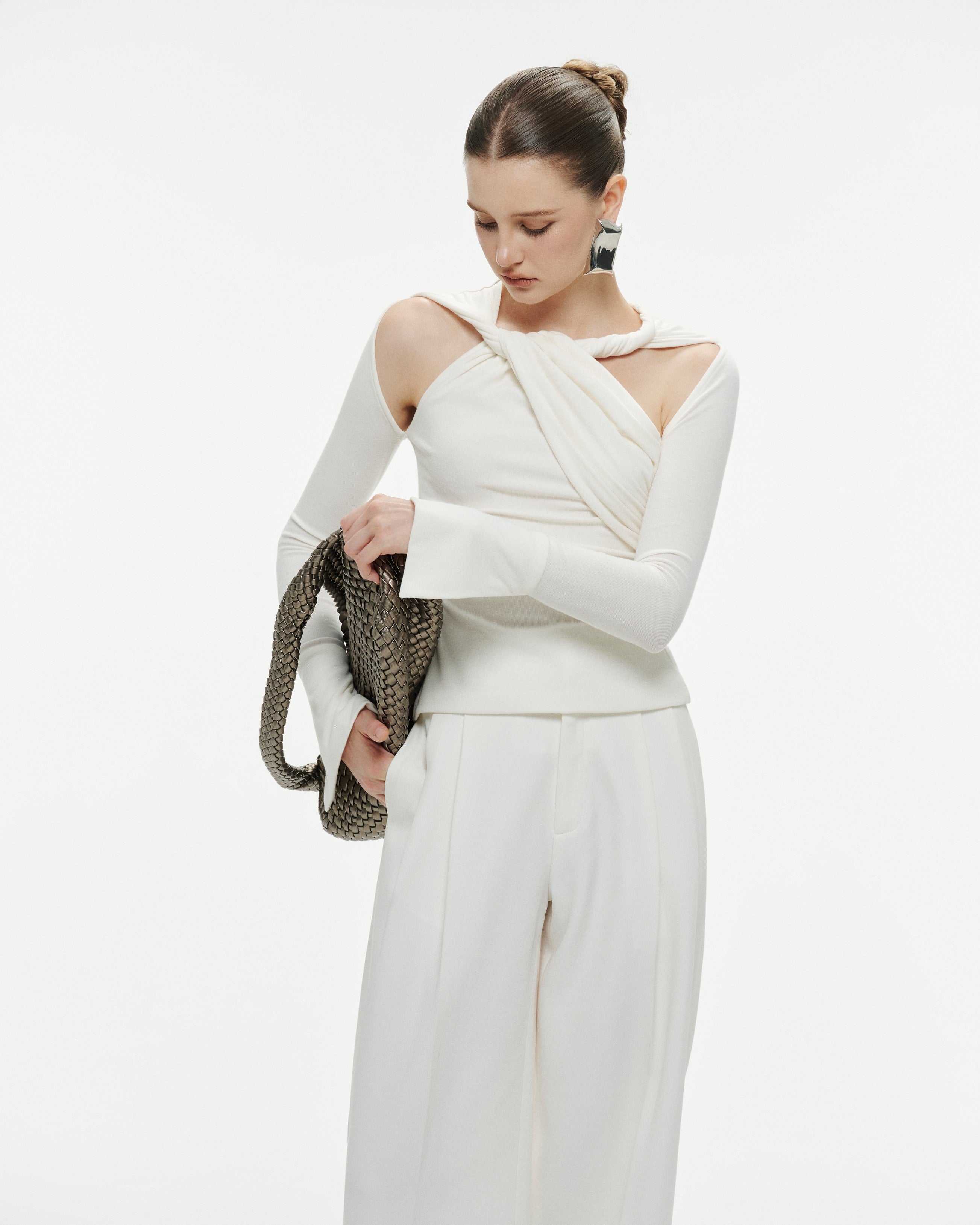 Ribbed Twist-Neck Top