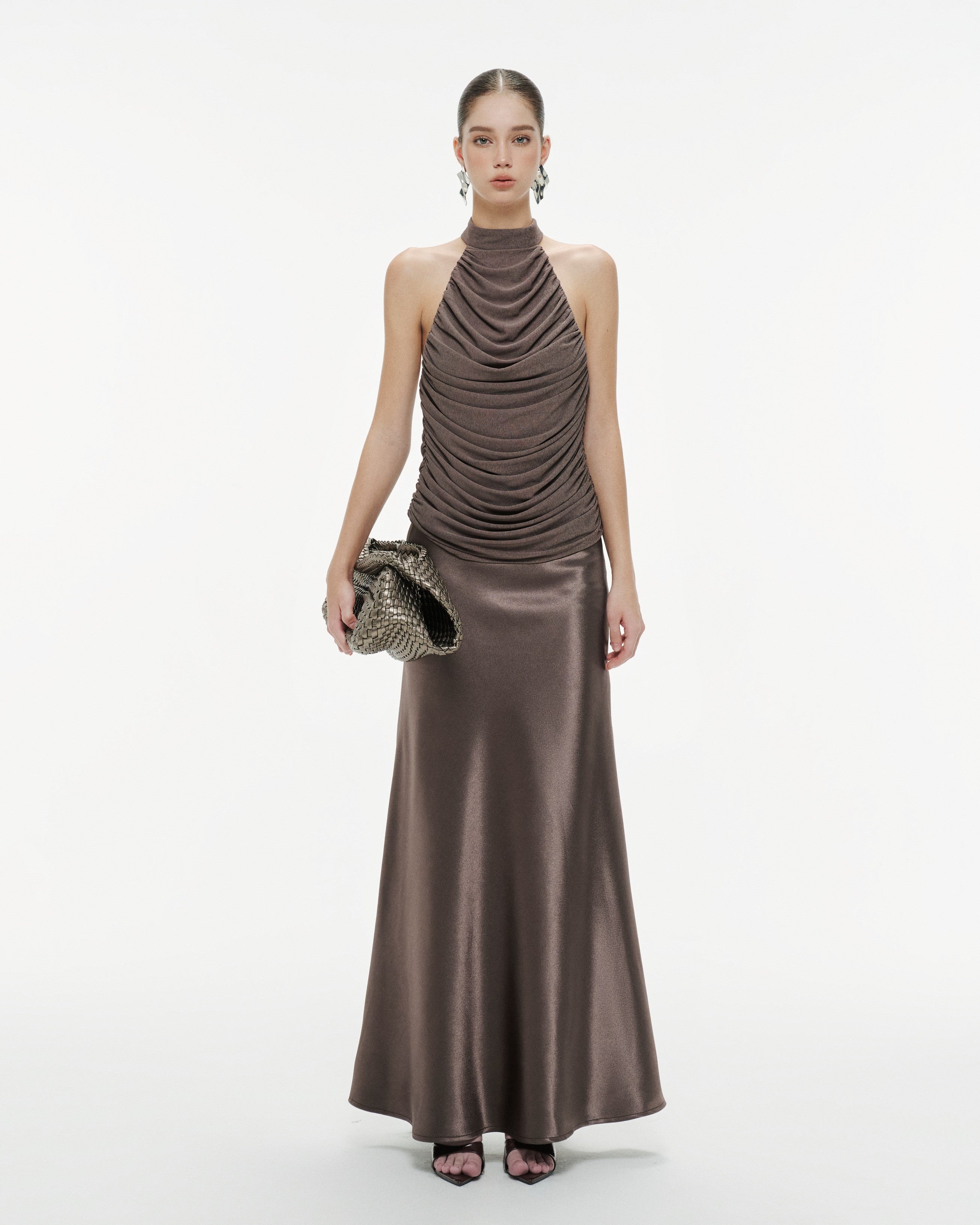 Draped Pleated Knit Halter Top