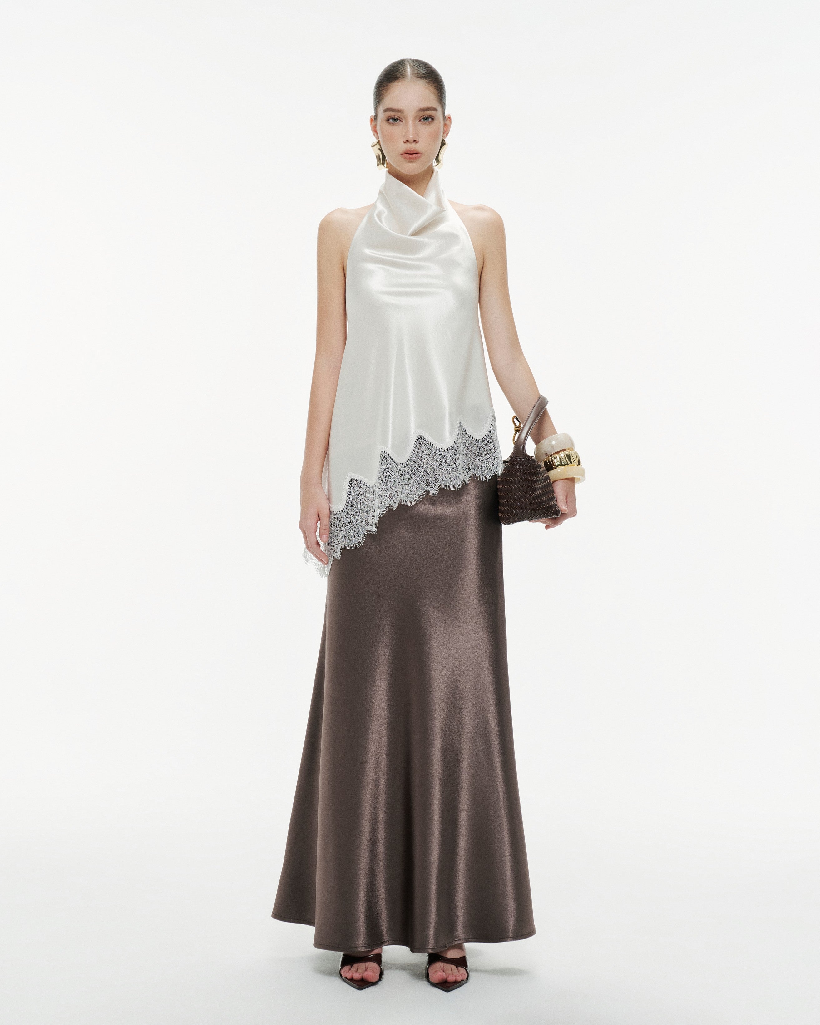 Silk Midi Long Skirt With Belt