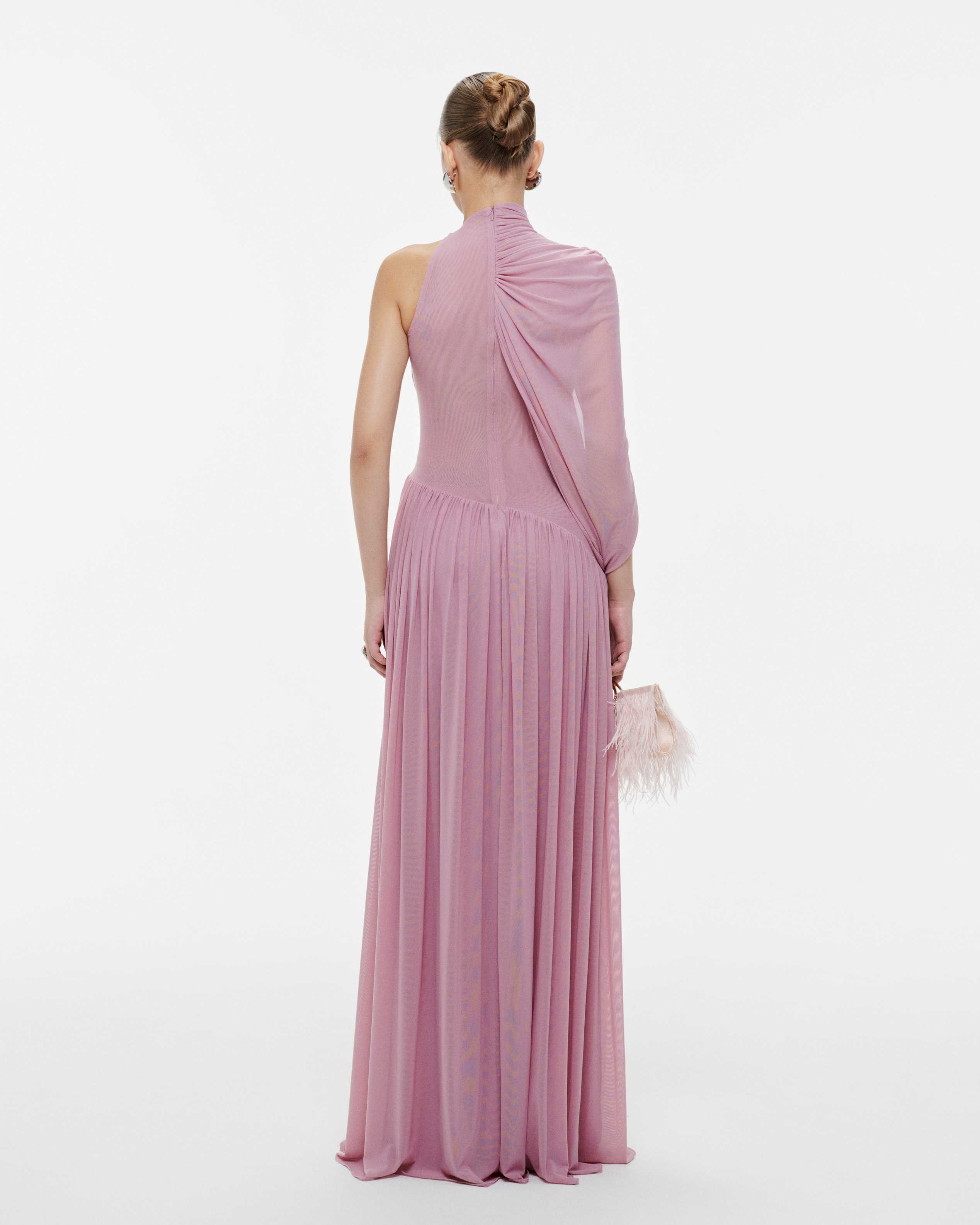 One-Shoulder Cape Ruched Flared Dress