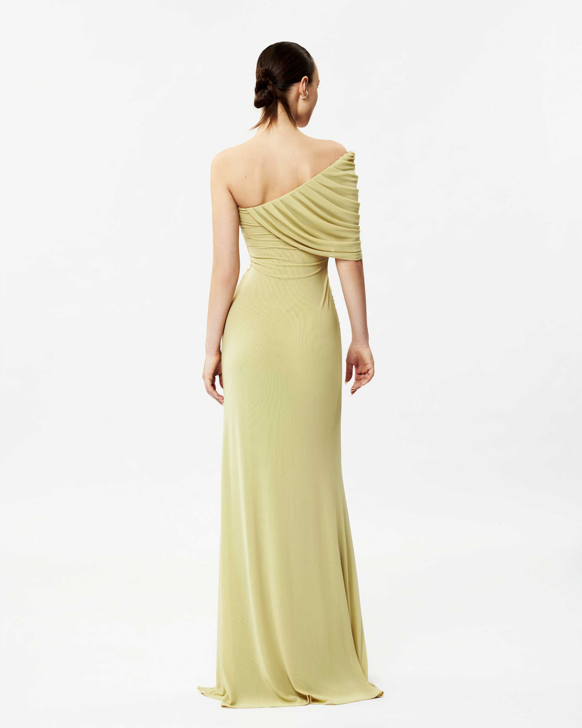 One-Shoulder Asymmetric Ruched Pleated Mesh Dress