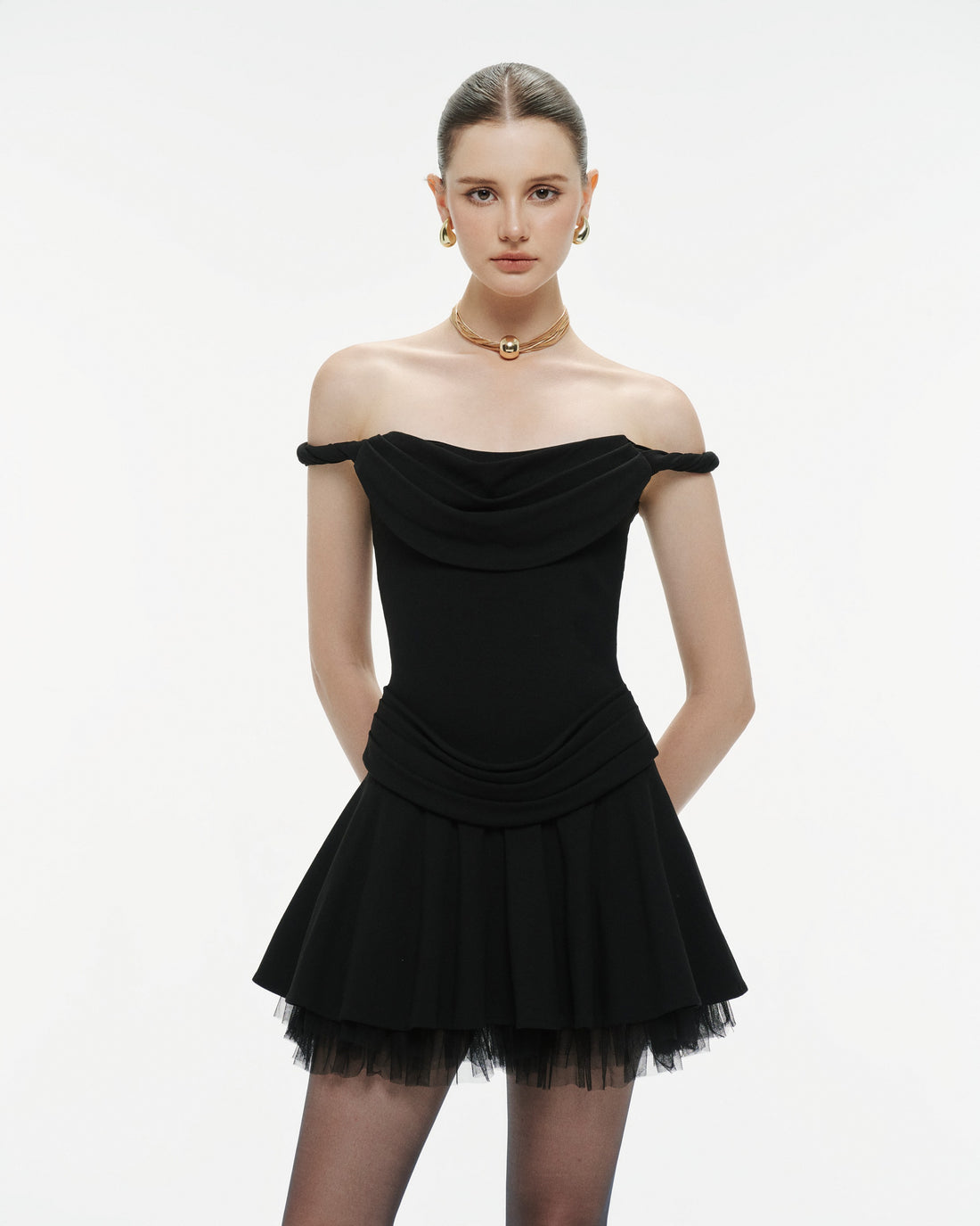 Black Twist-Shoulder Knit Dress