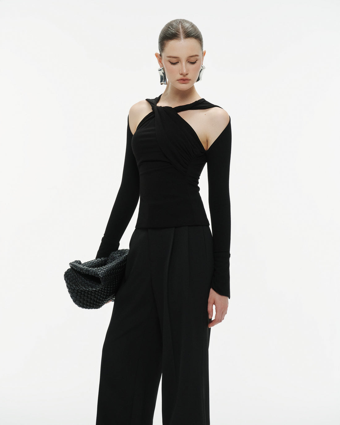 Ribbed Twist-Neck Top