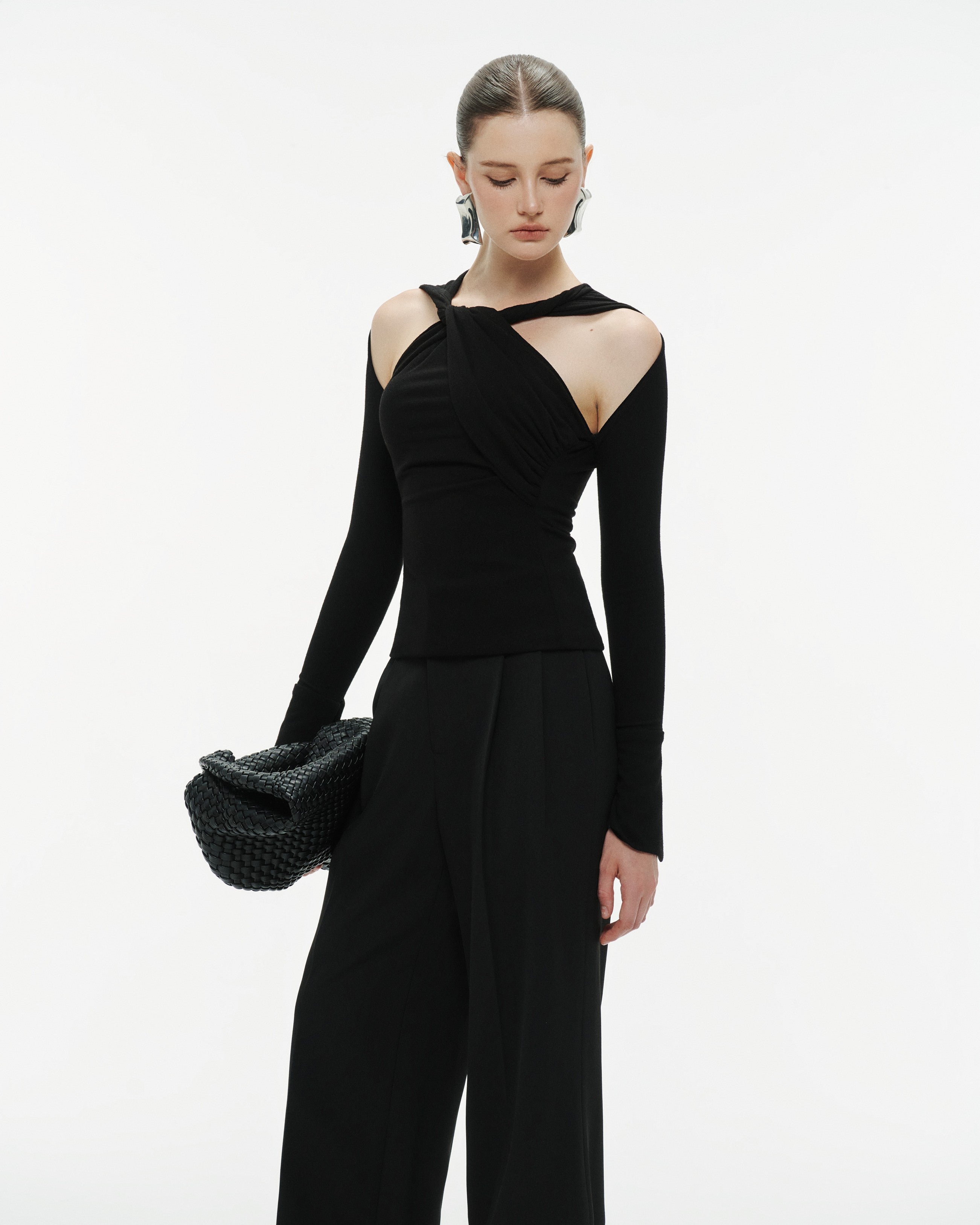 Ribbed Twist-Neck Top