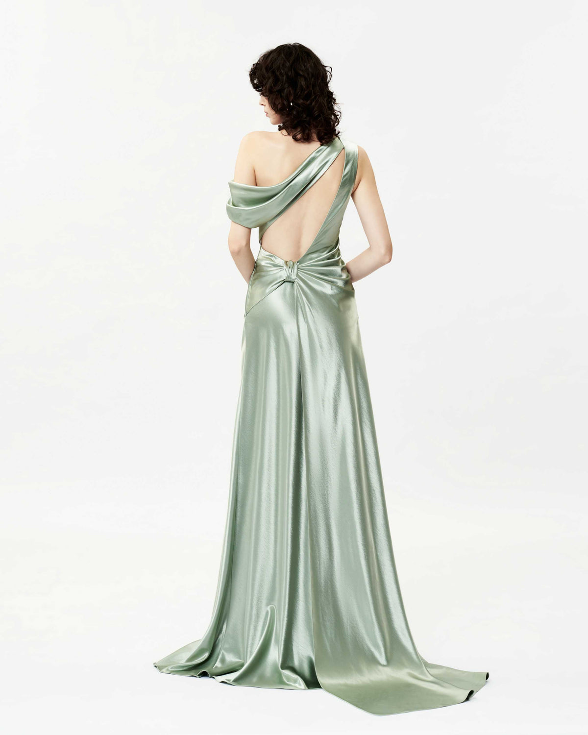 One-Shoulder Backless Slit Silk Dress