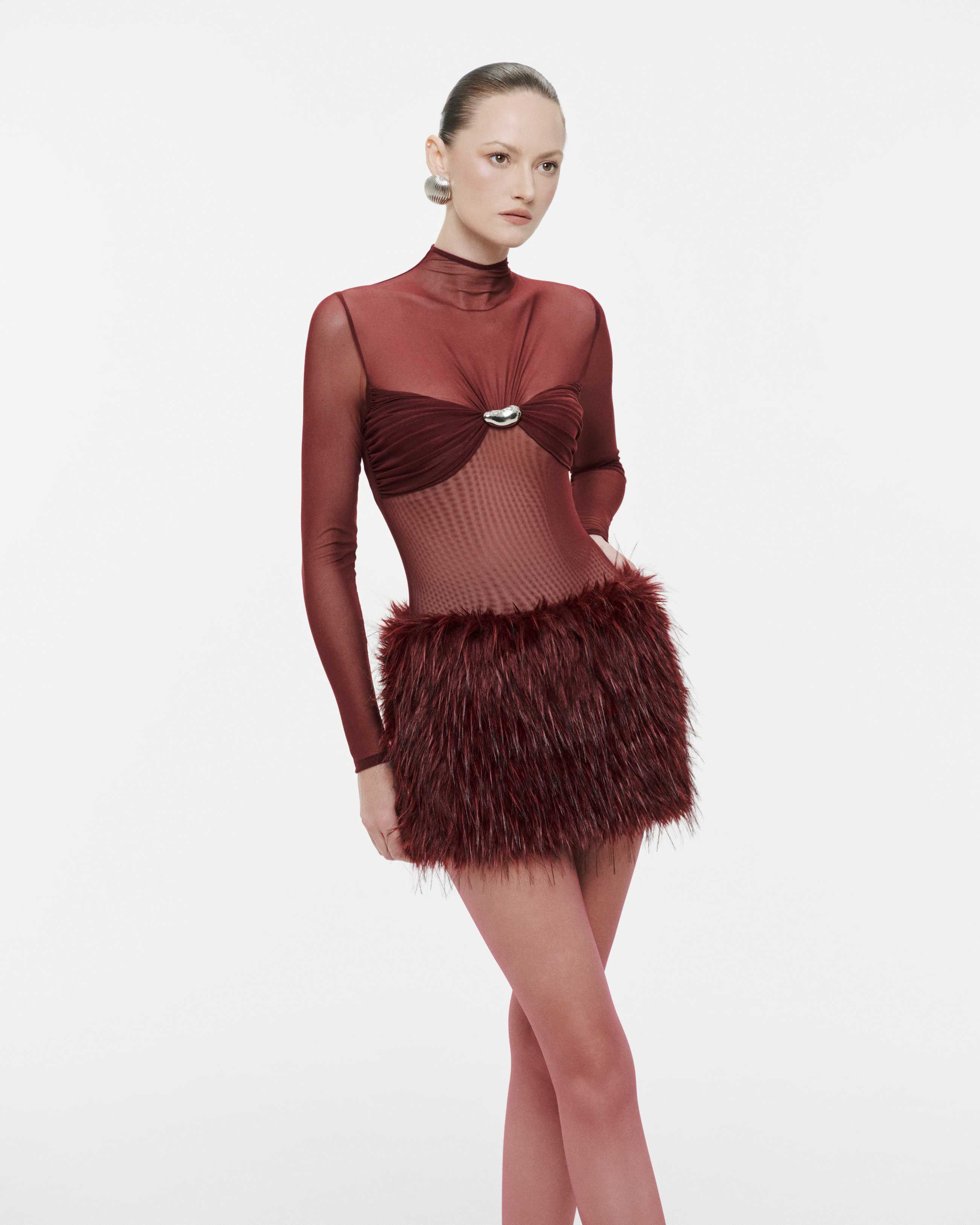 Two-Layer Bodysuit & Ruched Skirt With Pleated Drape